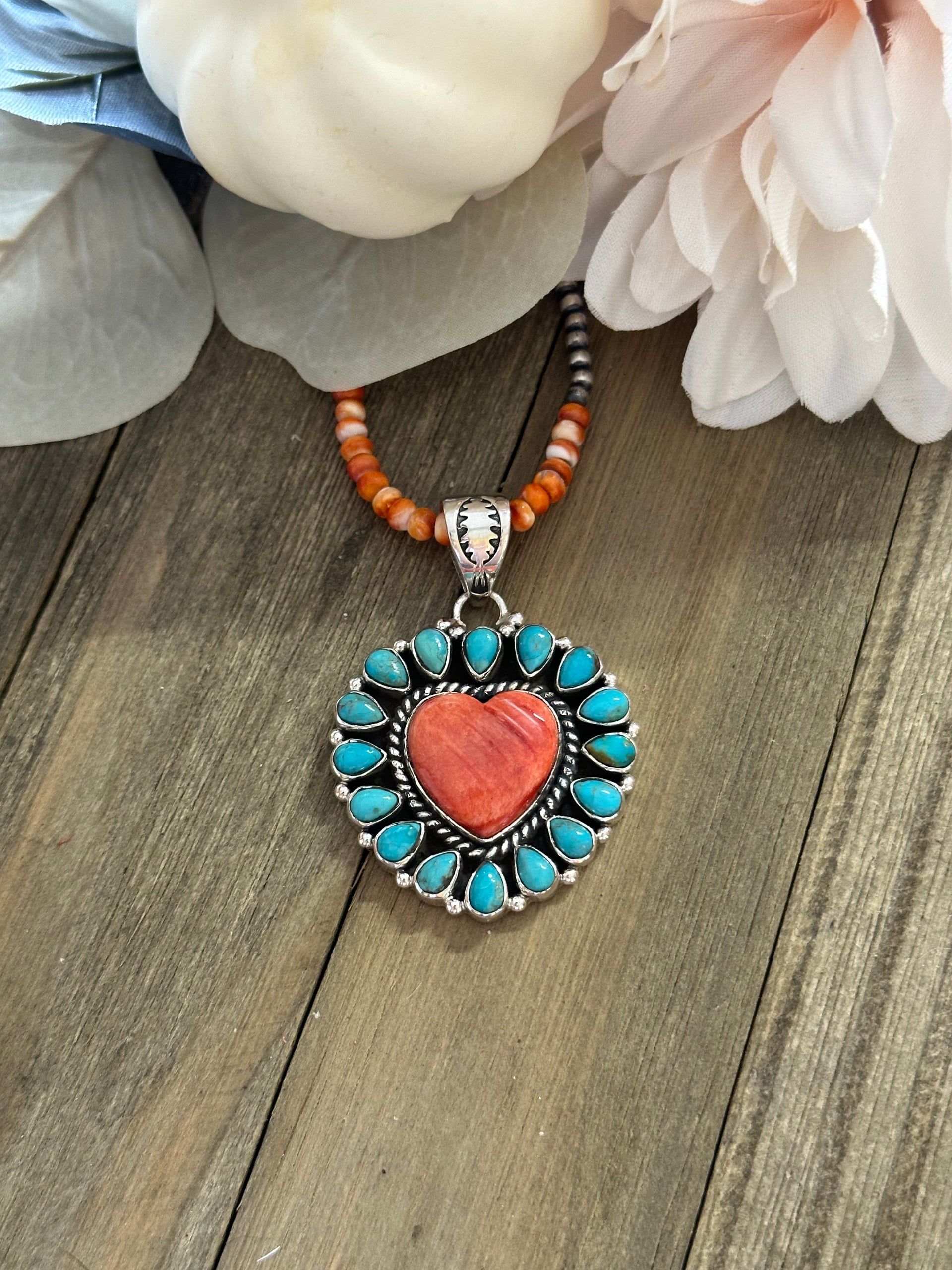 Southwest Handmade Multi Stone & Sterling Silver Heart Pendant