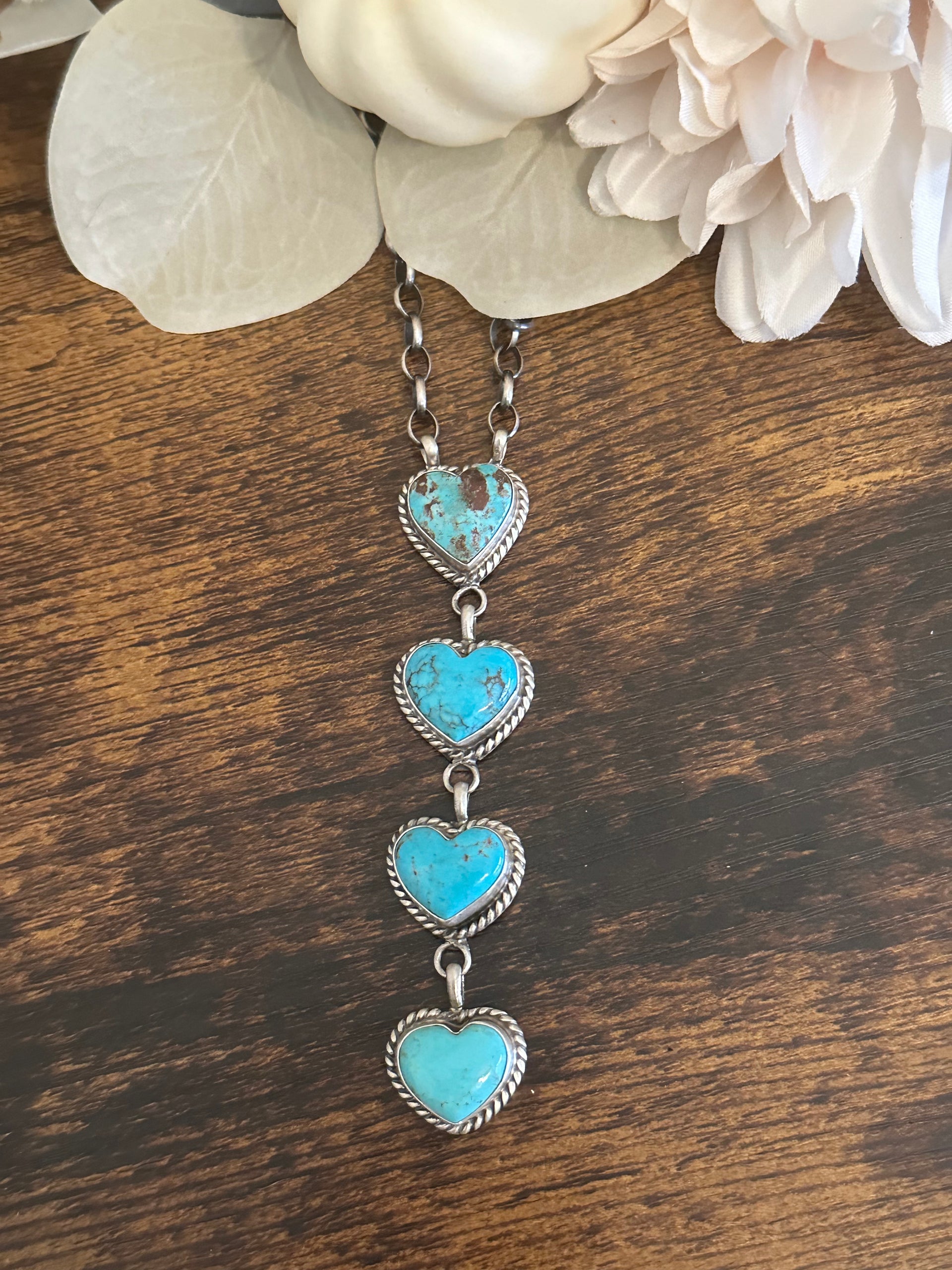 Elouise Kee Kingman Turquoise & Sterling Silver Heart Lariat Necklace