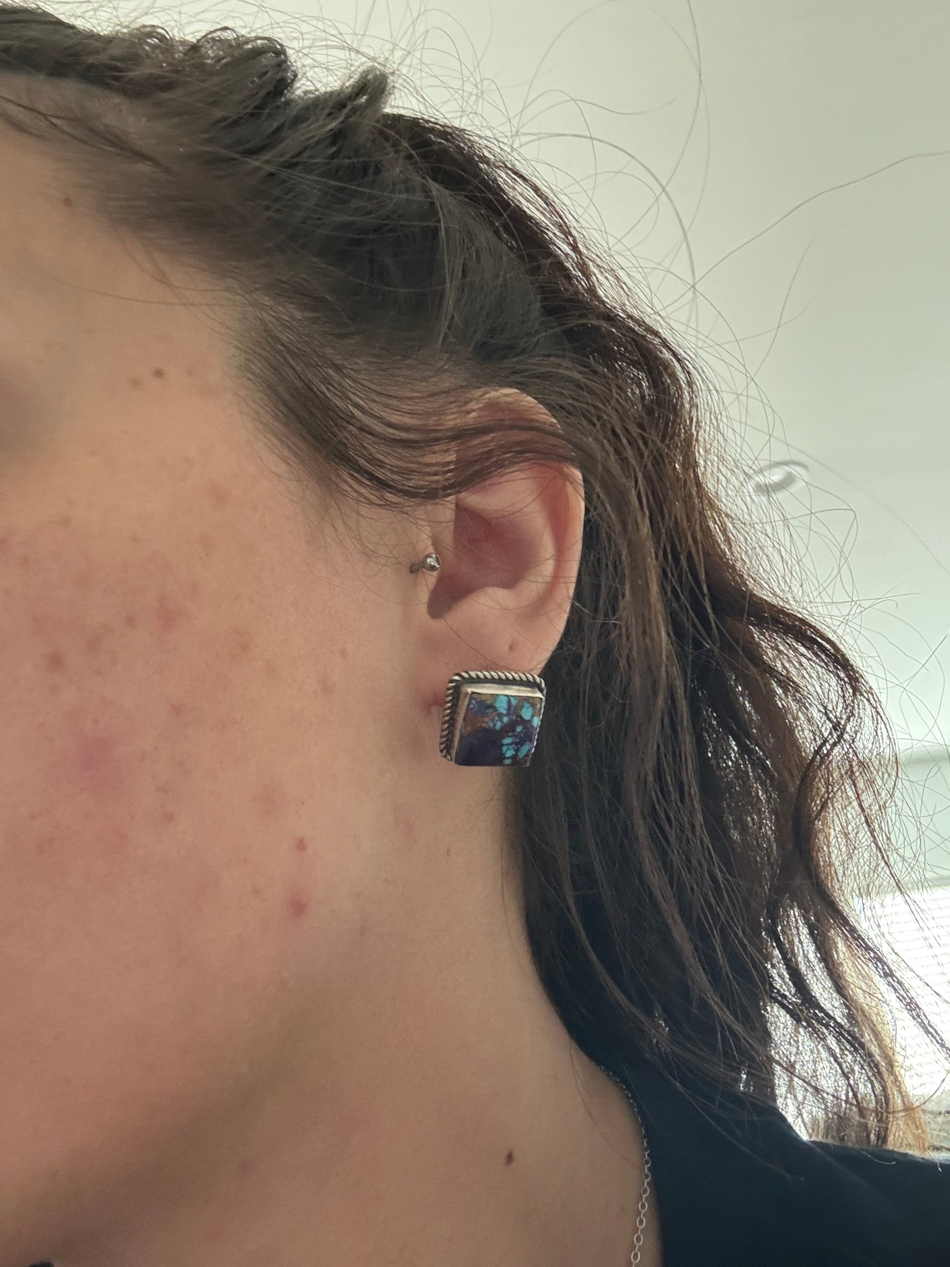 Freda Martinez Purple Mohave Turquoise & Sterling Silver Post Earrings