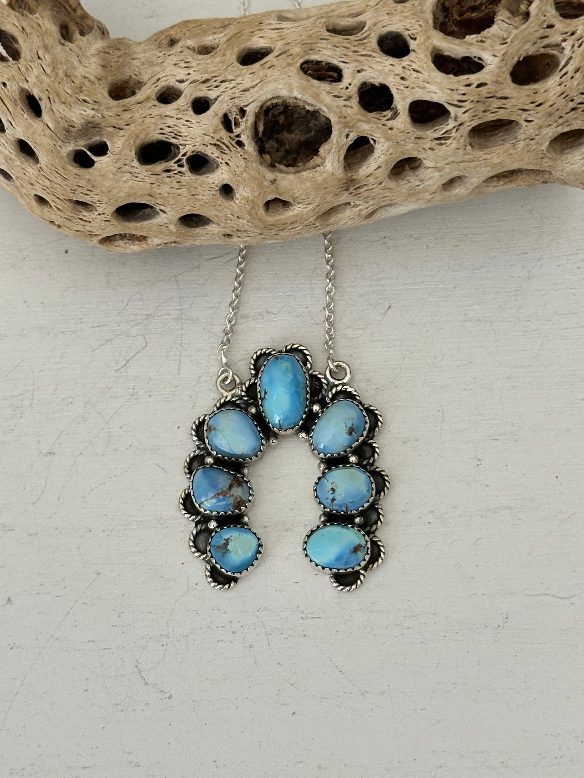 Southwest Handmade Golden Hills Turquoise & Sterling Silver Cluster Naja Necklace