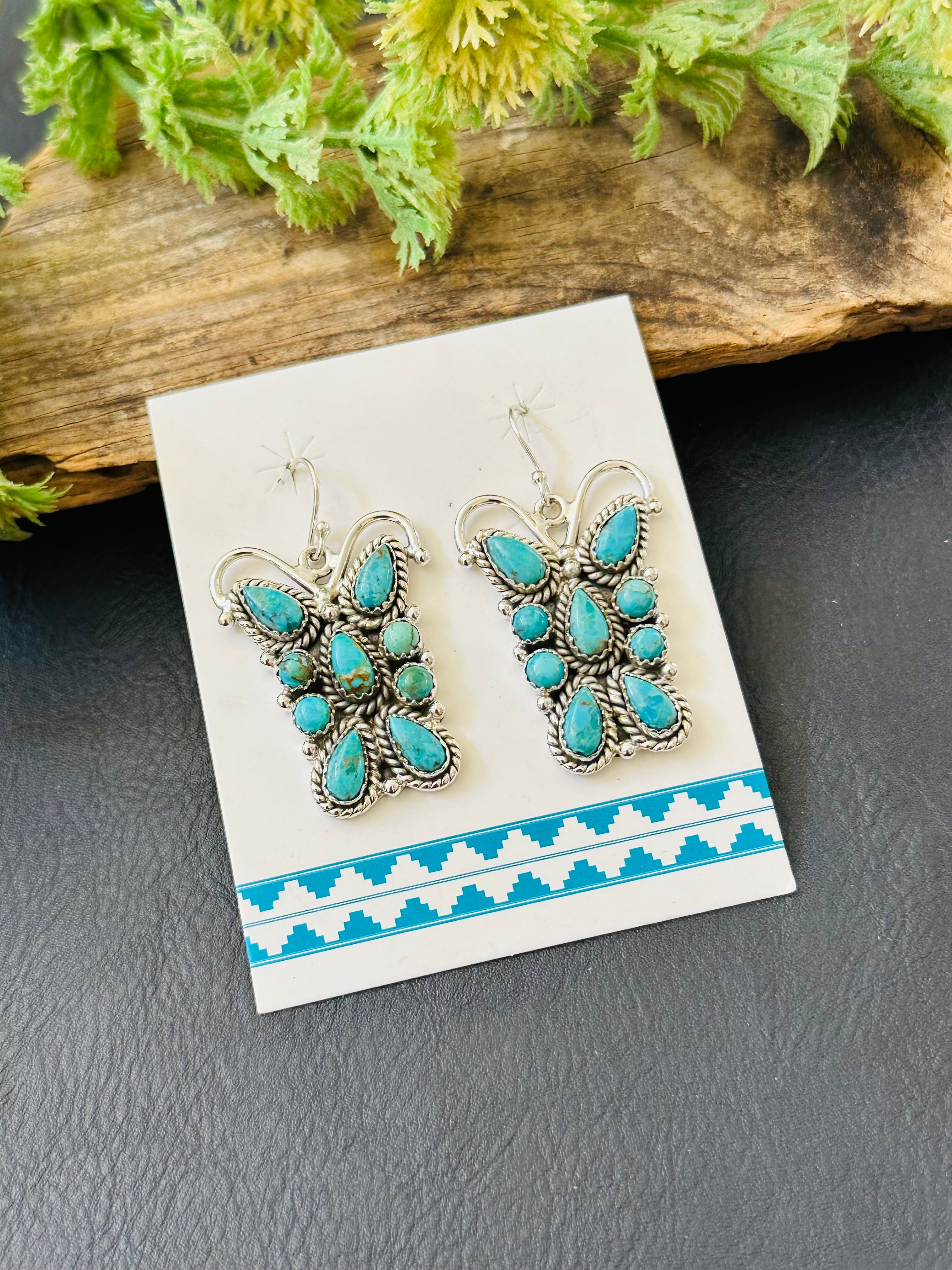 TTD “K’aalógii” Kingman Turquoise & Sterling Silver Dangle Earrings