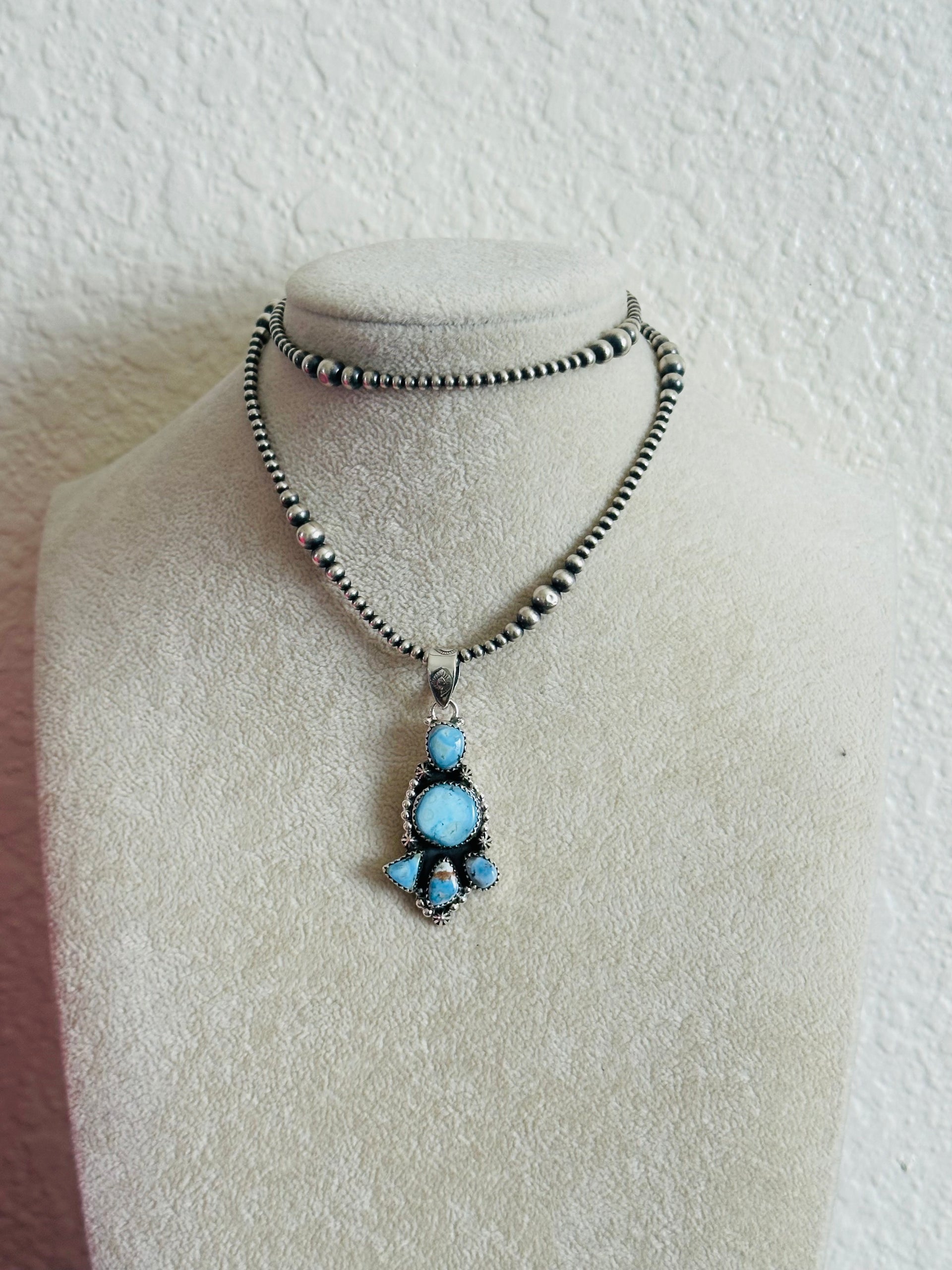 Southwest Handmade Golden Hills Turquoise & Sterling Silver Cluster Pendant