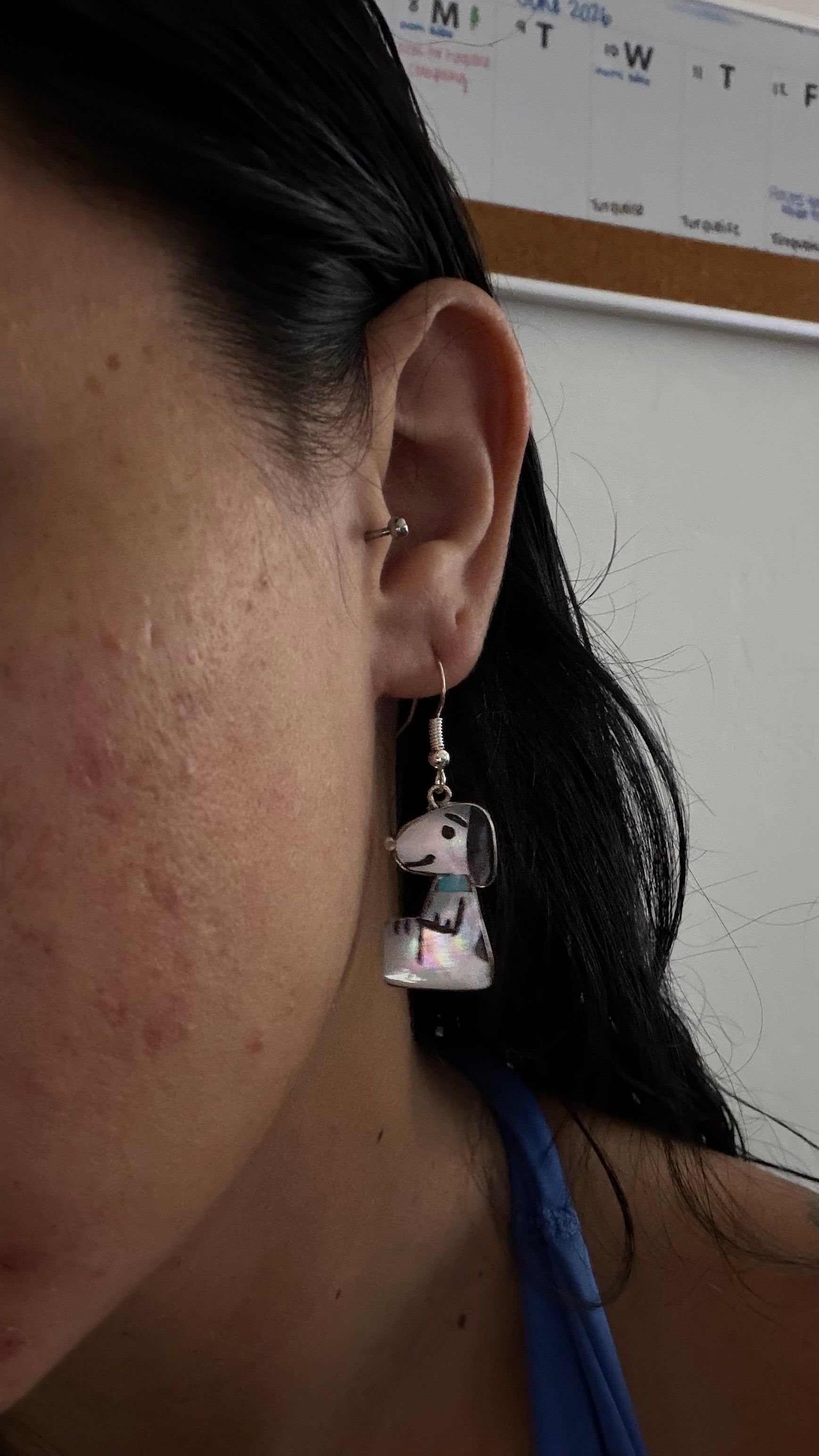 Zuni Made Multi Stone & Sterling Silver Inlay Dangle Earrings
