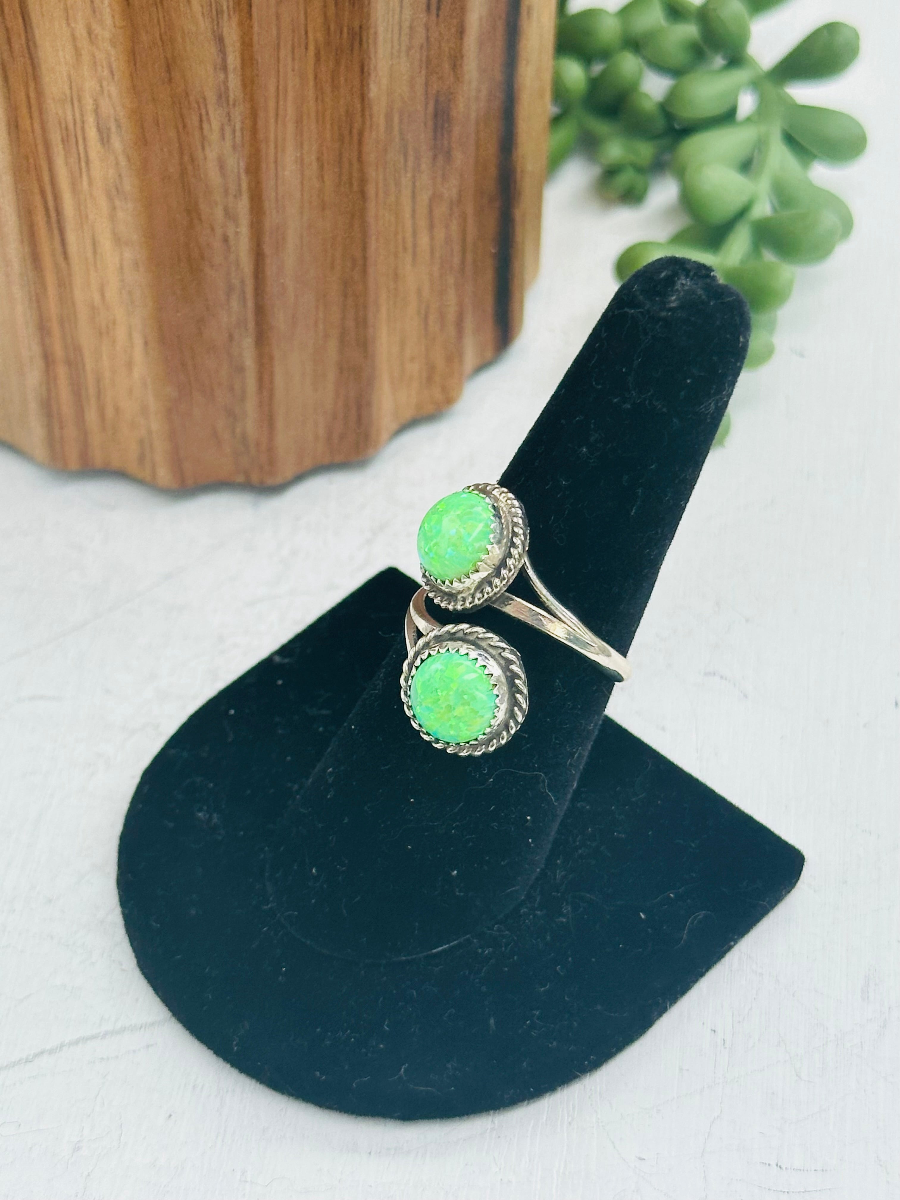 Navajo Made Green Opal & Sterling Silver Adjustable Ring