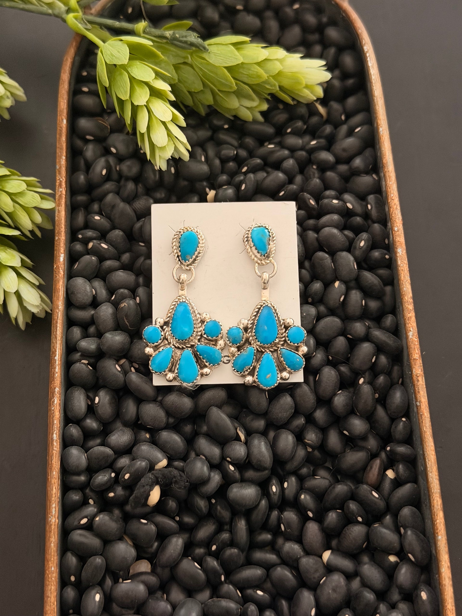 Alicia Wilson Kingman Turquoise & Sterling Silver Post Dangle Cluster Earrings