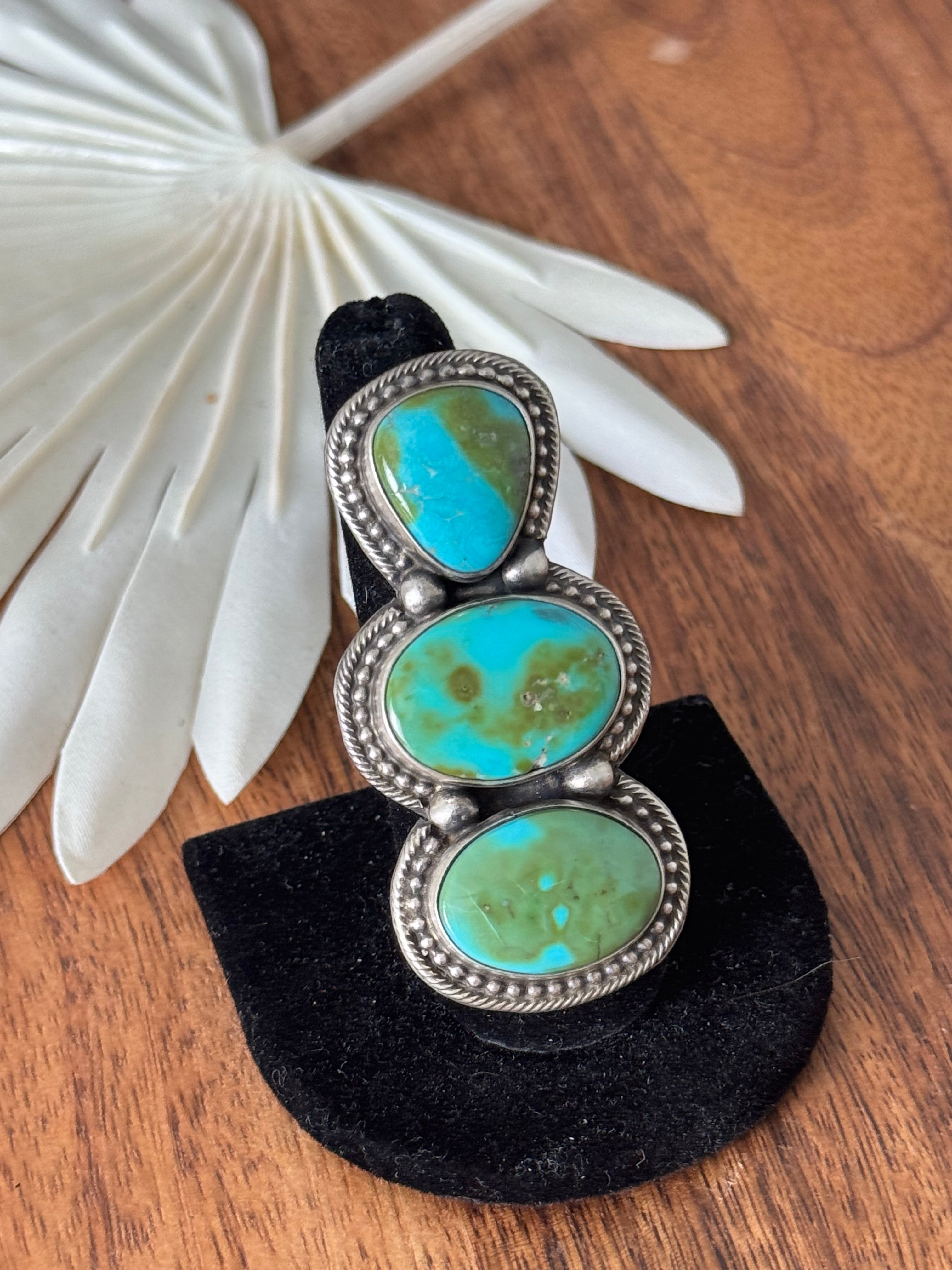 Sheila Becenti Sonoran Mountain Turquoise & Sterling Silver Ring Size 8.25