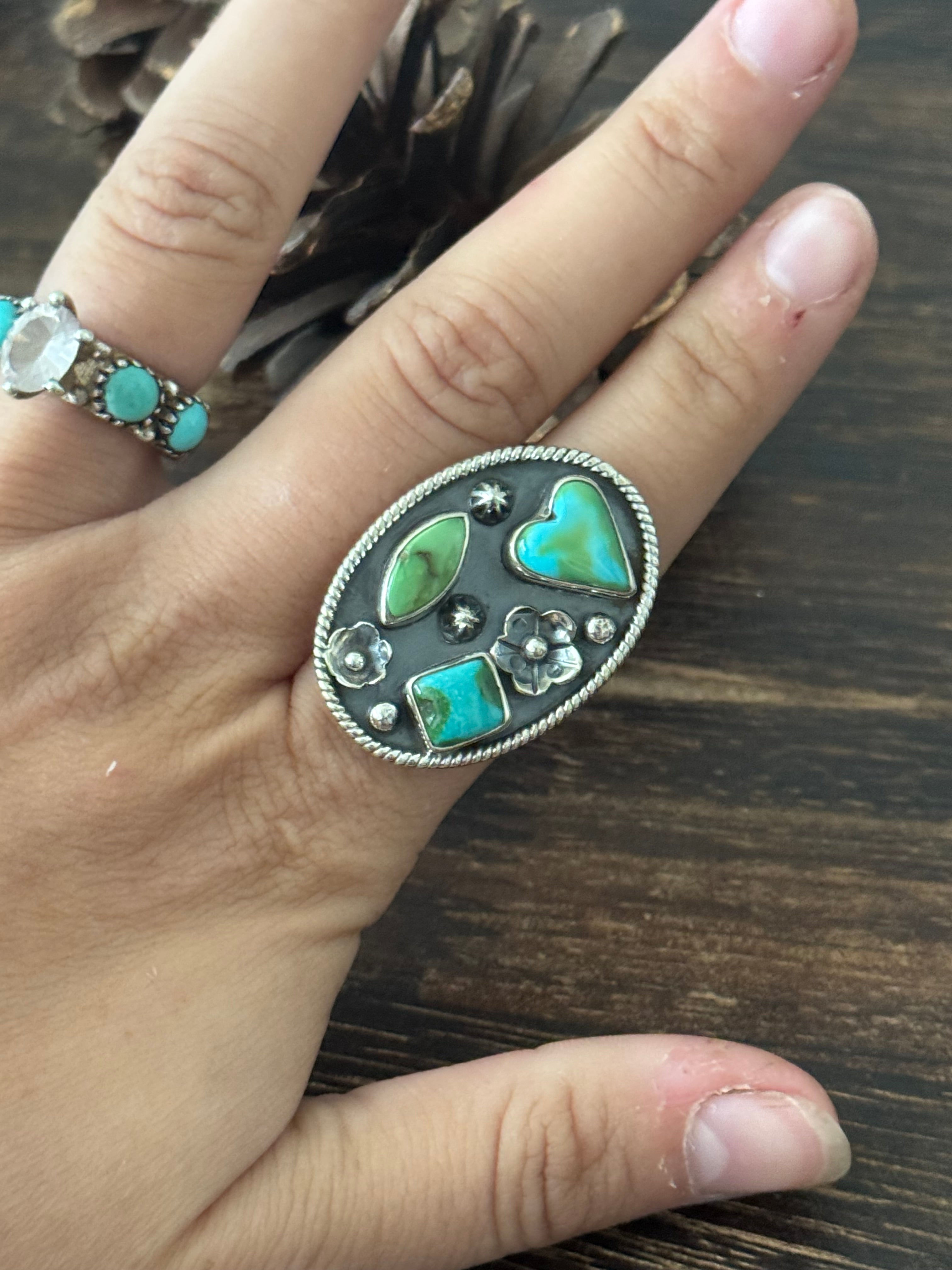 Southwest Handmade Sonoran Mountain Turquoise & Sterling Silver Adjustable Ring