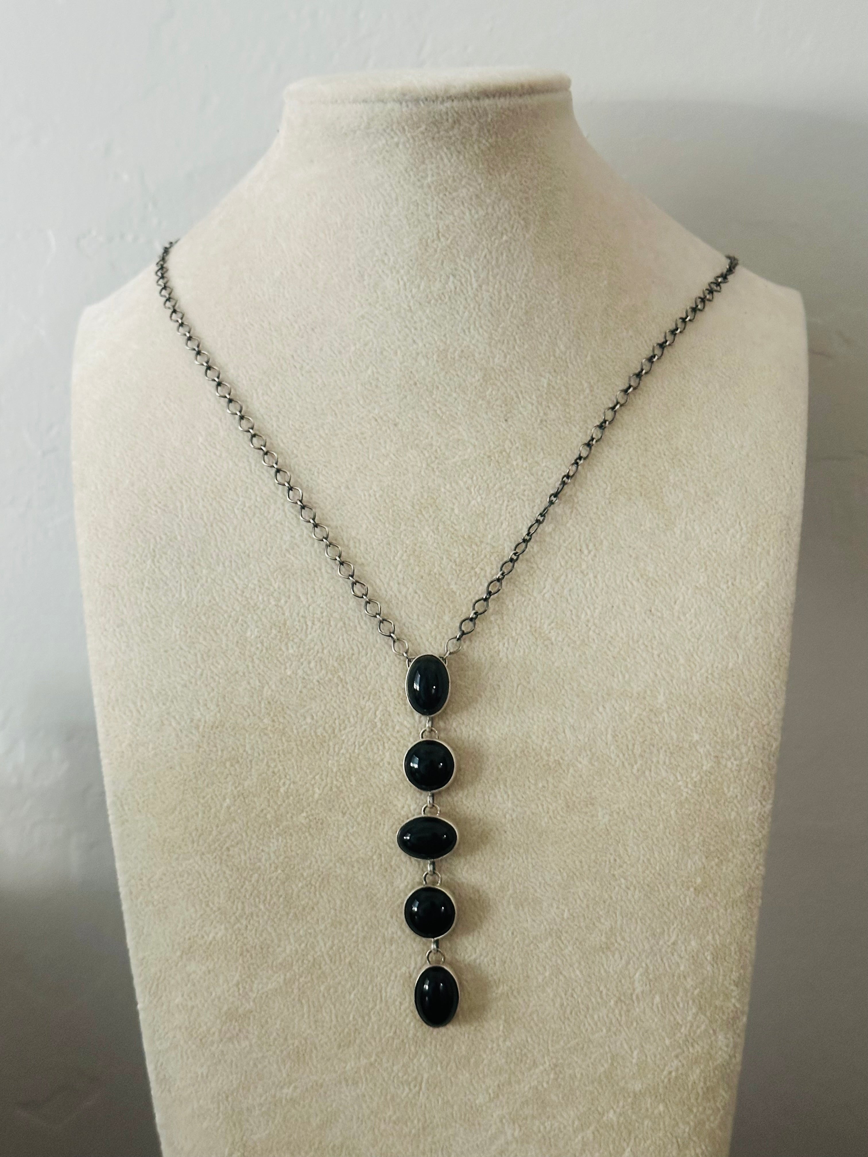 Navajo Made Onyx & Sterling Silver Necklace