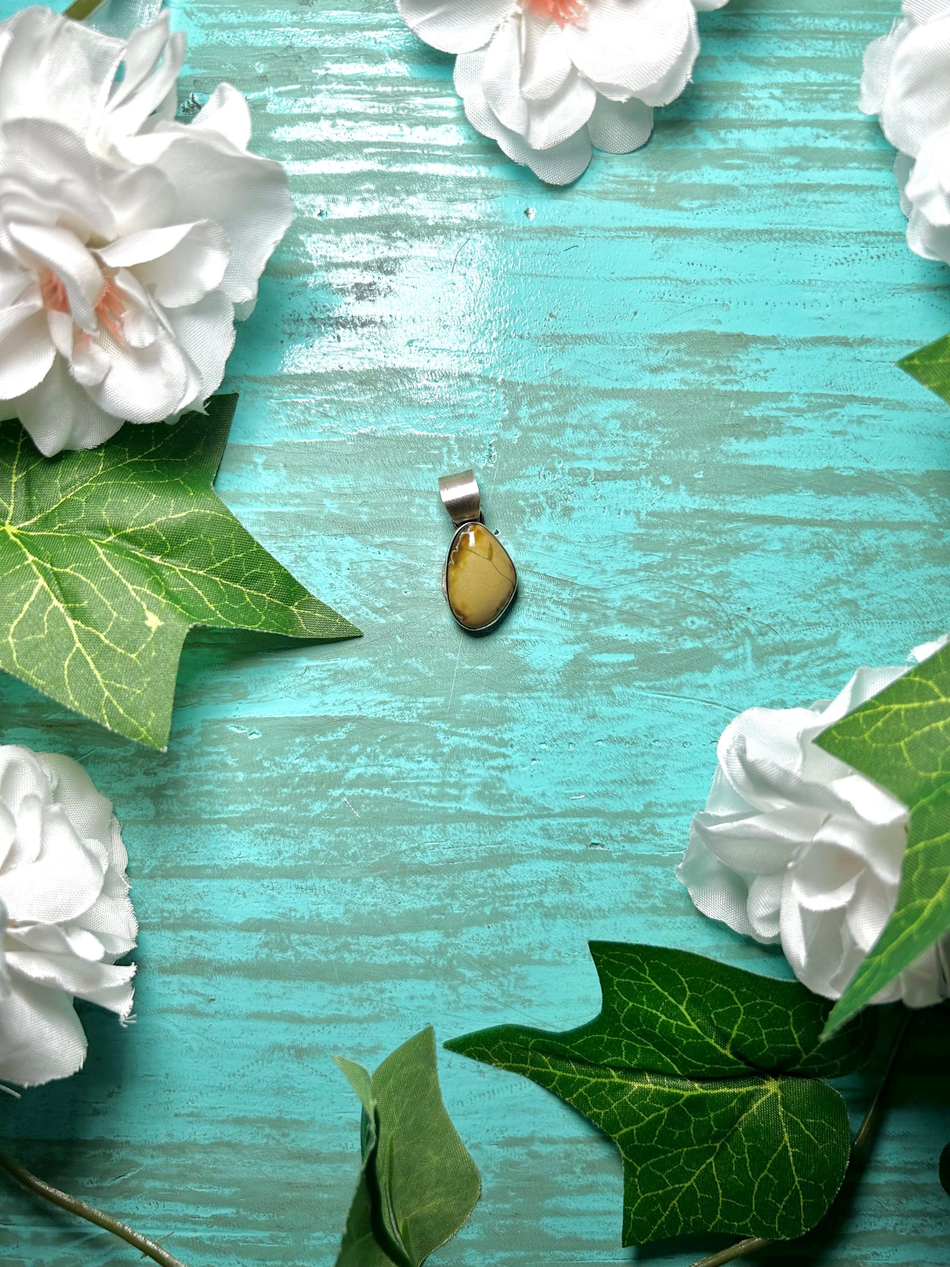 Navajo Made Blue Moon Turquoise & Sterling Silver Pendant