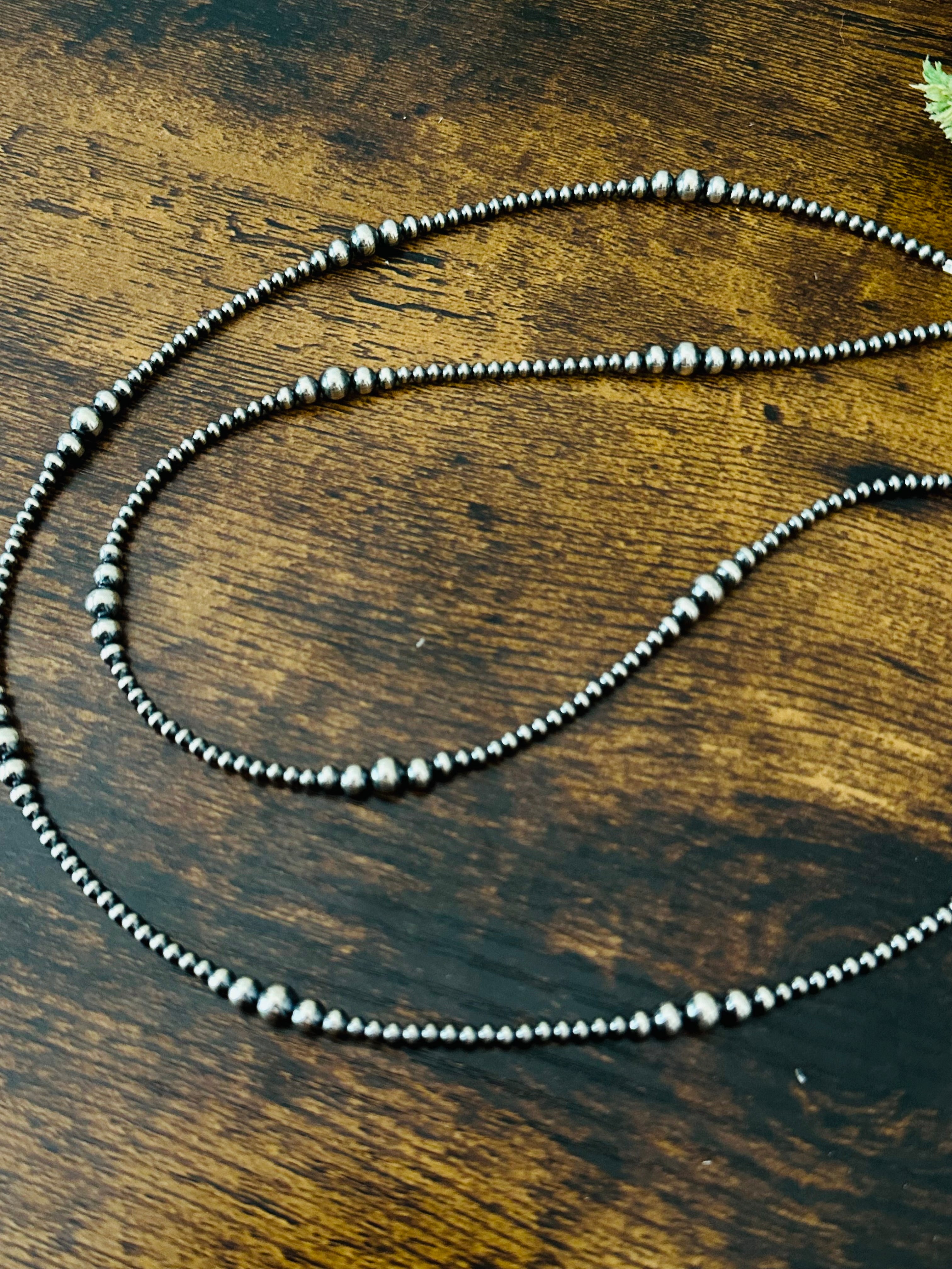 Navajo Strung Graduated Sterling Silver Pearls Beaded Necklace