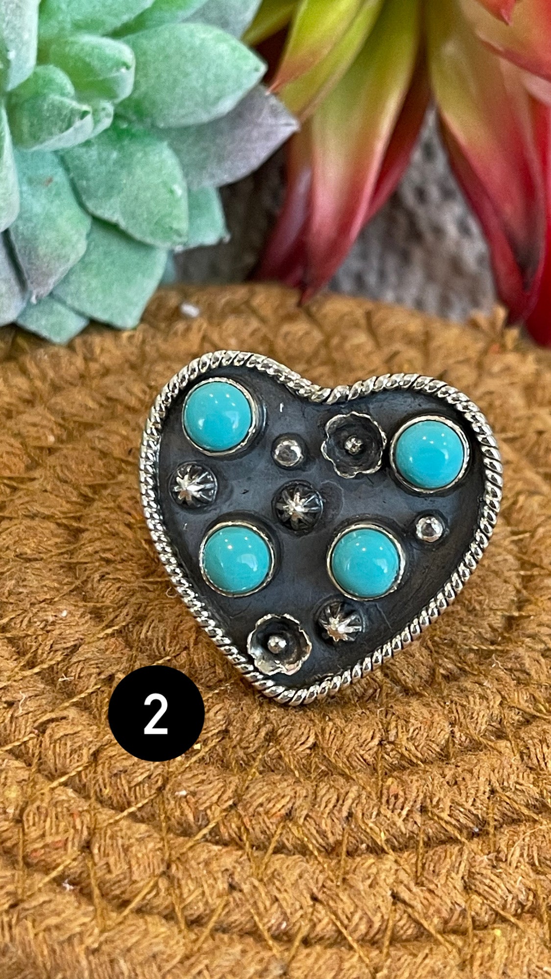 Southwest Handmade Kingman Turquoise & Sterling Silver Adjustable Heart Ring