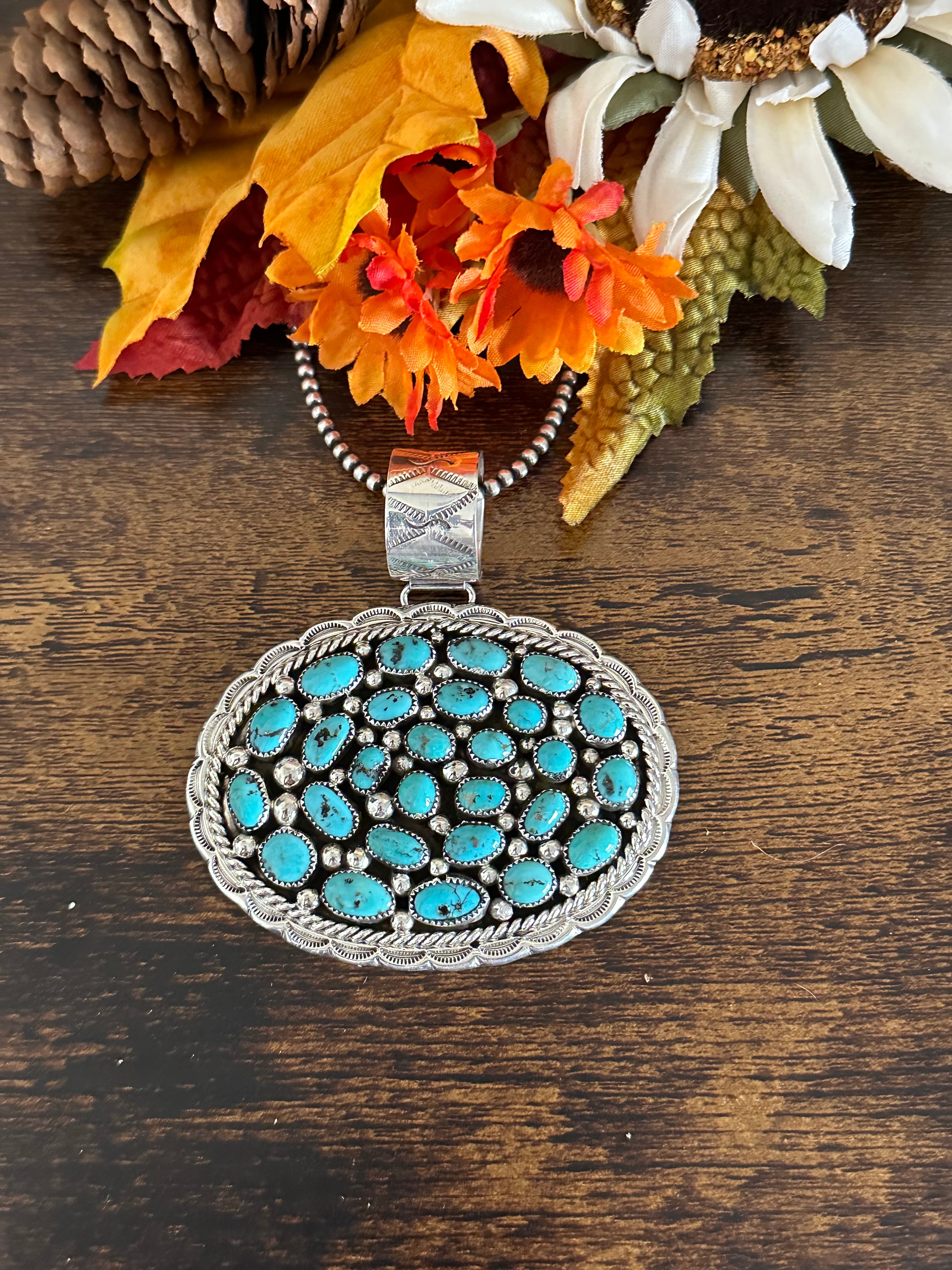 Darlene Begay Kingman Turquoise & Sterling Silver Cluster Pendant