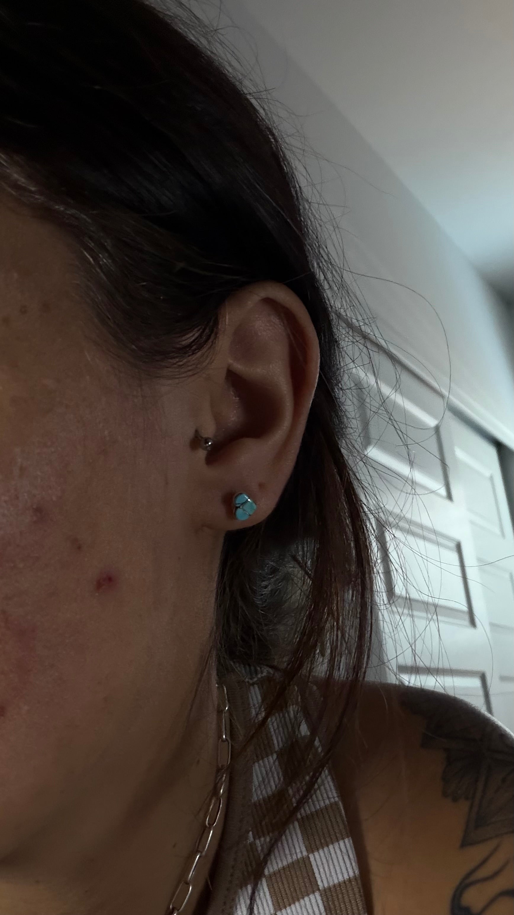 Zuni Made Turquoise & Sterling Silver Inlay Post Heart Earrings