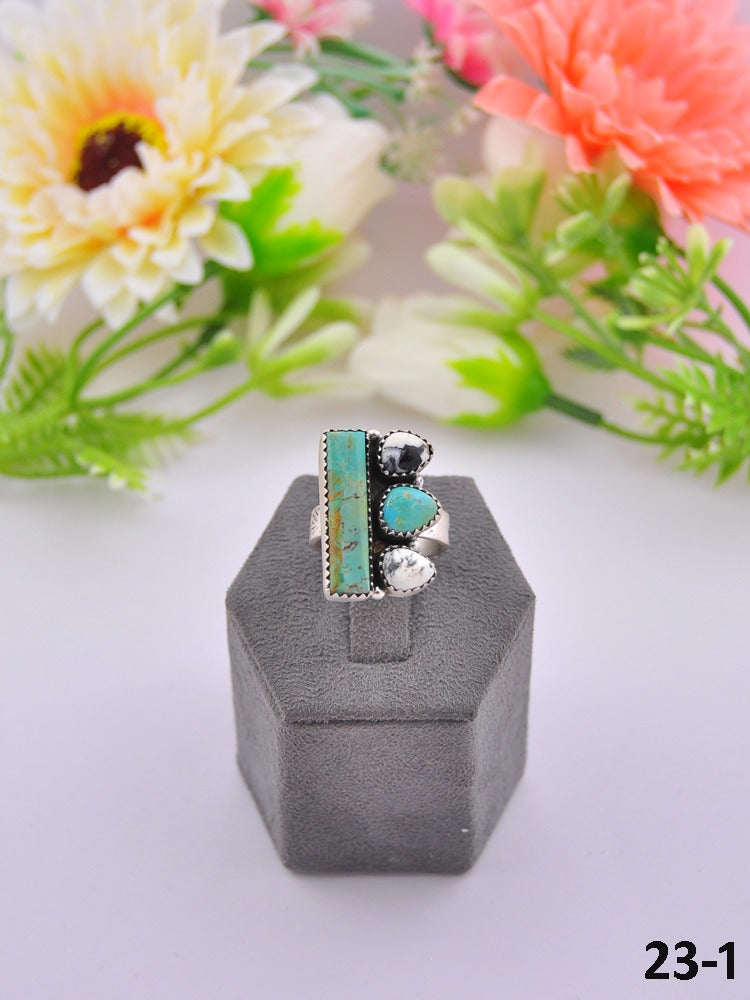 Southwest Made Multi Stone & Sterling Sliver Adjustable Ring