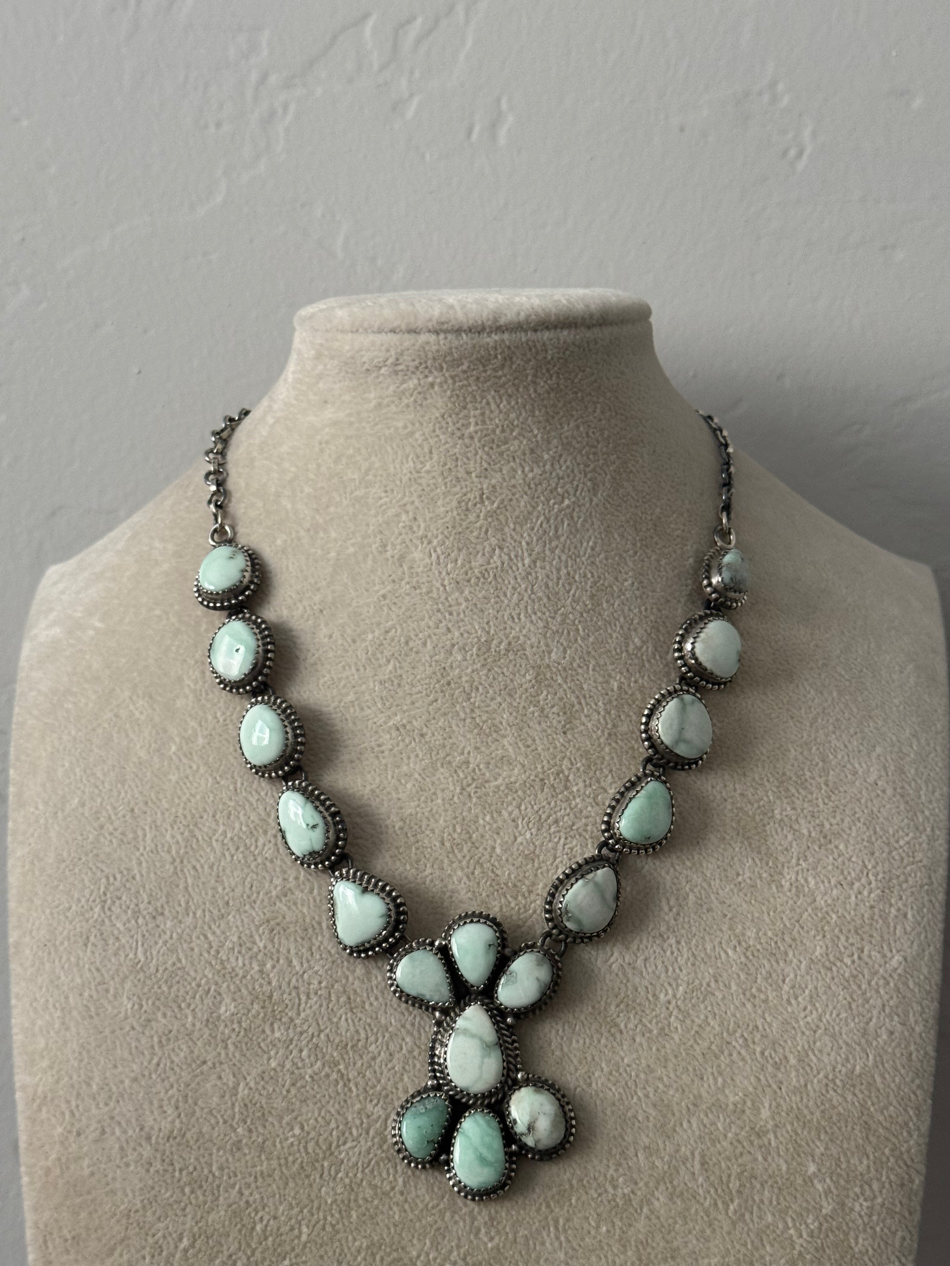 Southwest Handmade Paloma Variscite & Sterling Silver Cluster Necklace