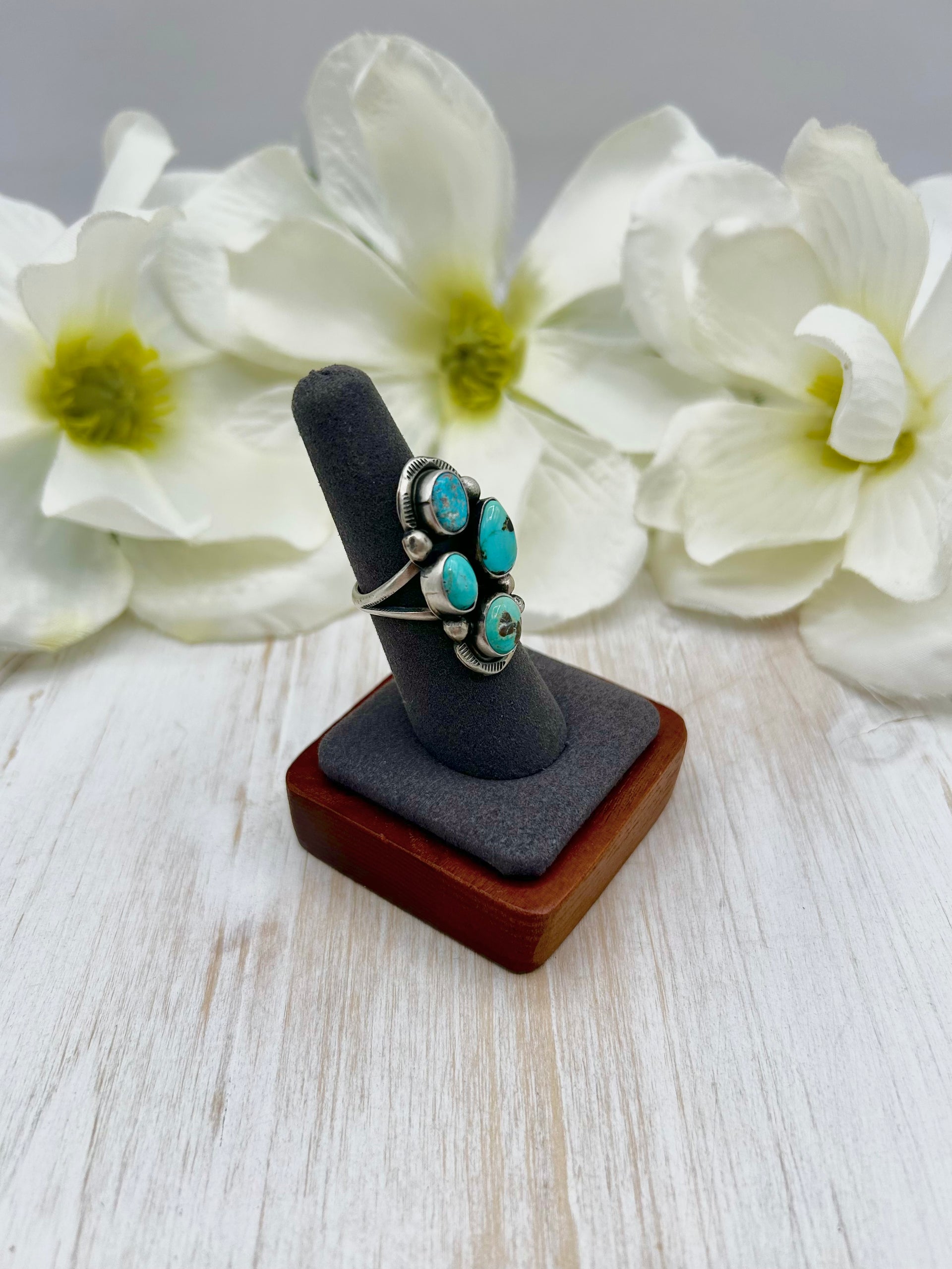 Navajo Made Carico Lake Turquoise & Sterling Silver Adjustable Ring