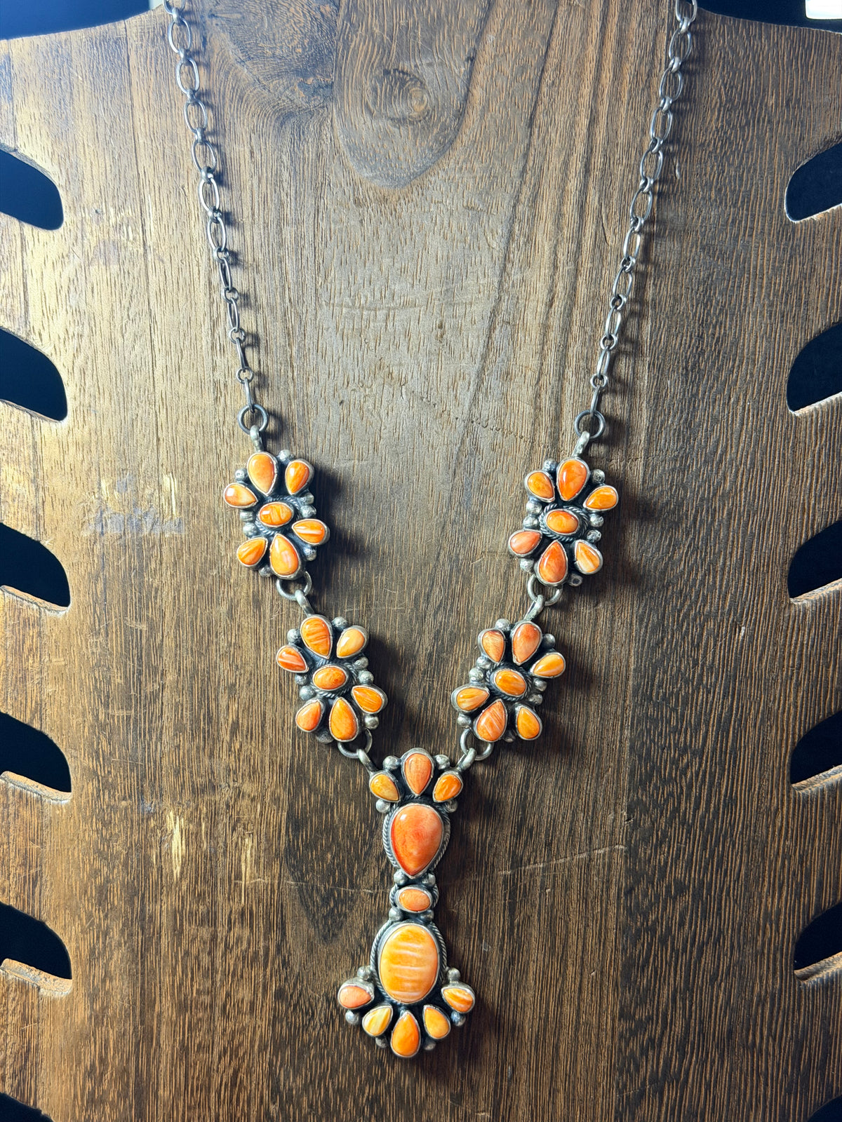 Sheila Becenti Spiny Oyster & Sterling Silver Cluster Necklace Set