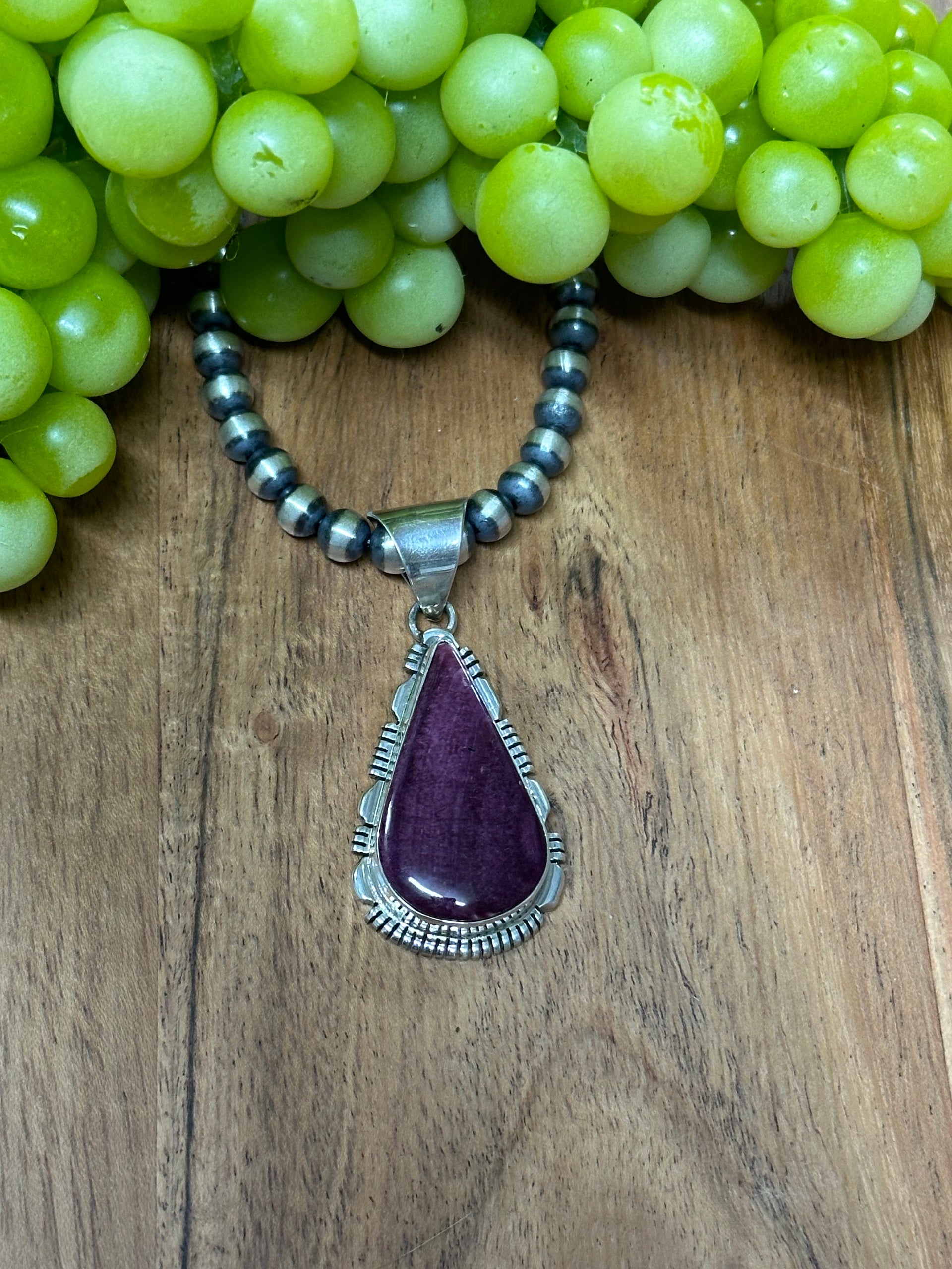 Navajo Made Purple Spiny Oyster & Sterling Silver Pendant