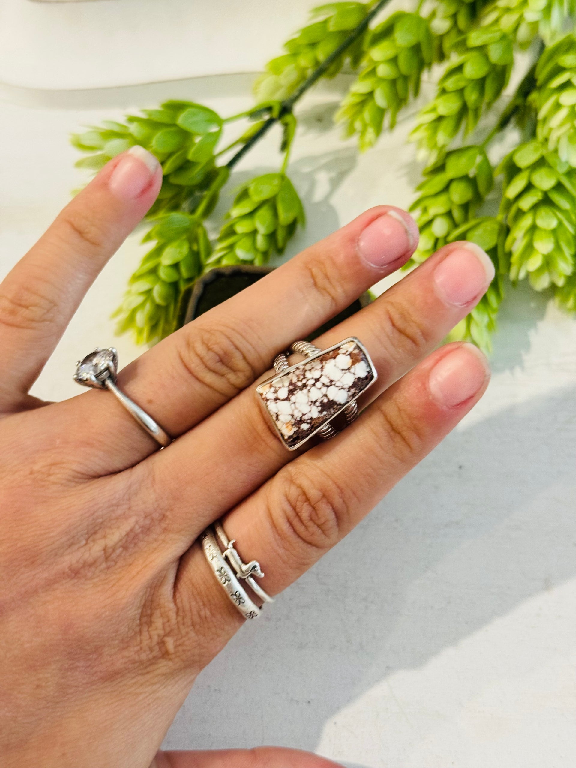 Southwest Made Wild Horse & Sterling Sliver Ring Size 7.5