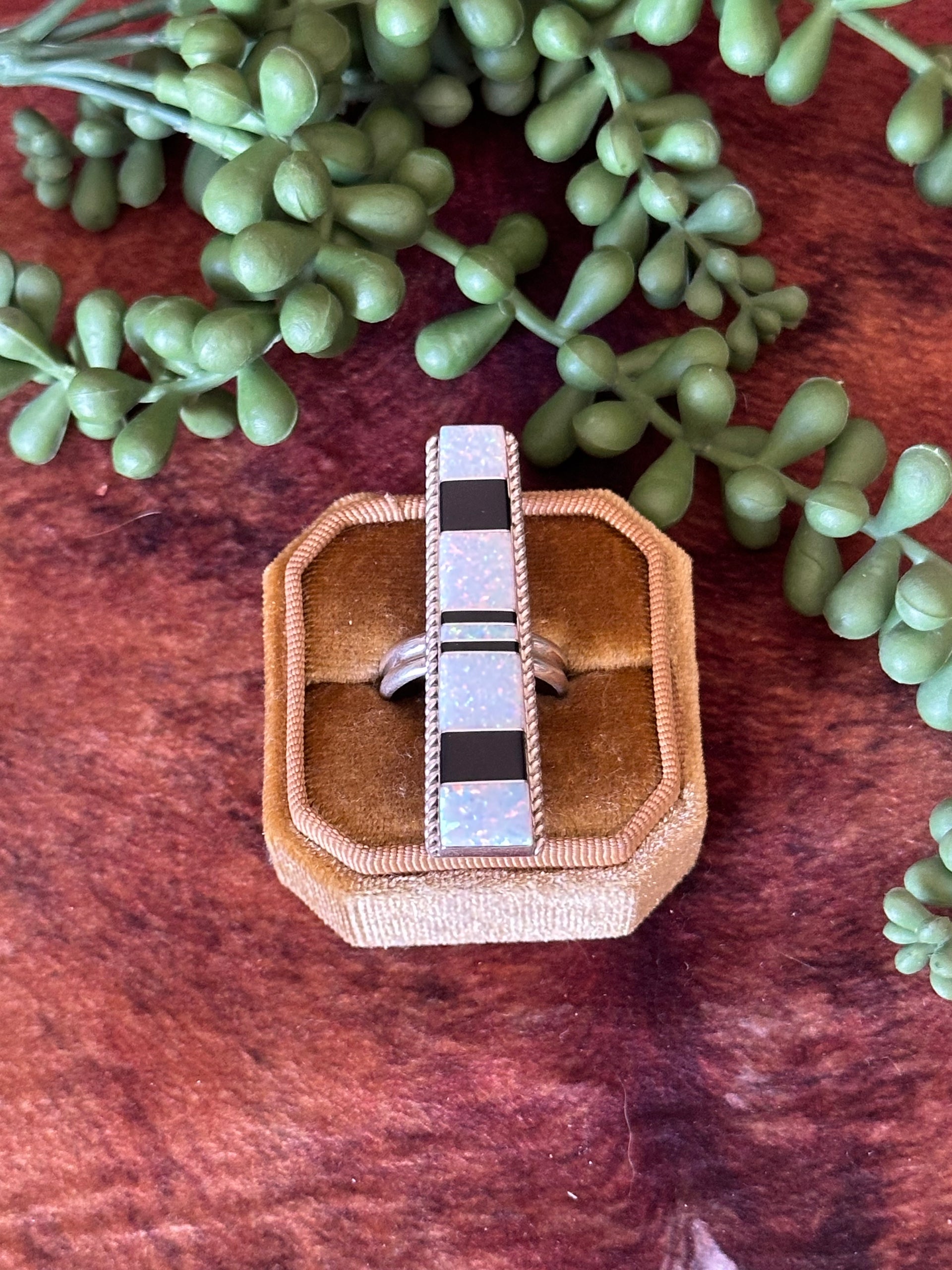 Navajo Made Opal & Sterling Silver Inlay Ring Size 8.5