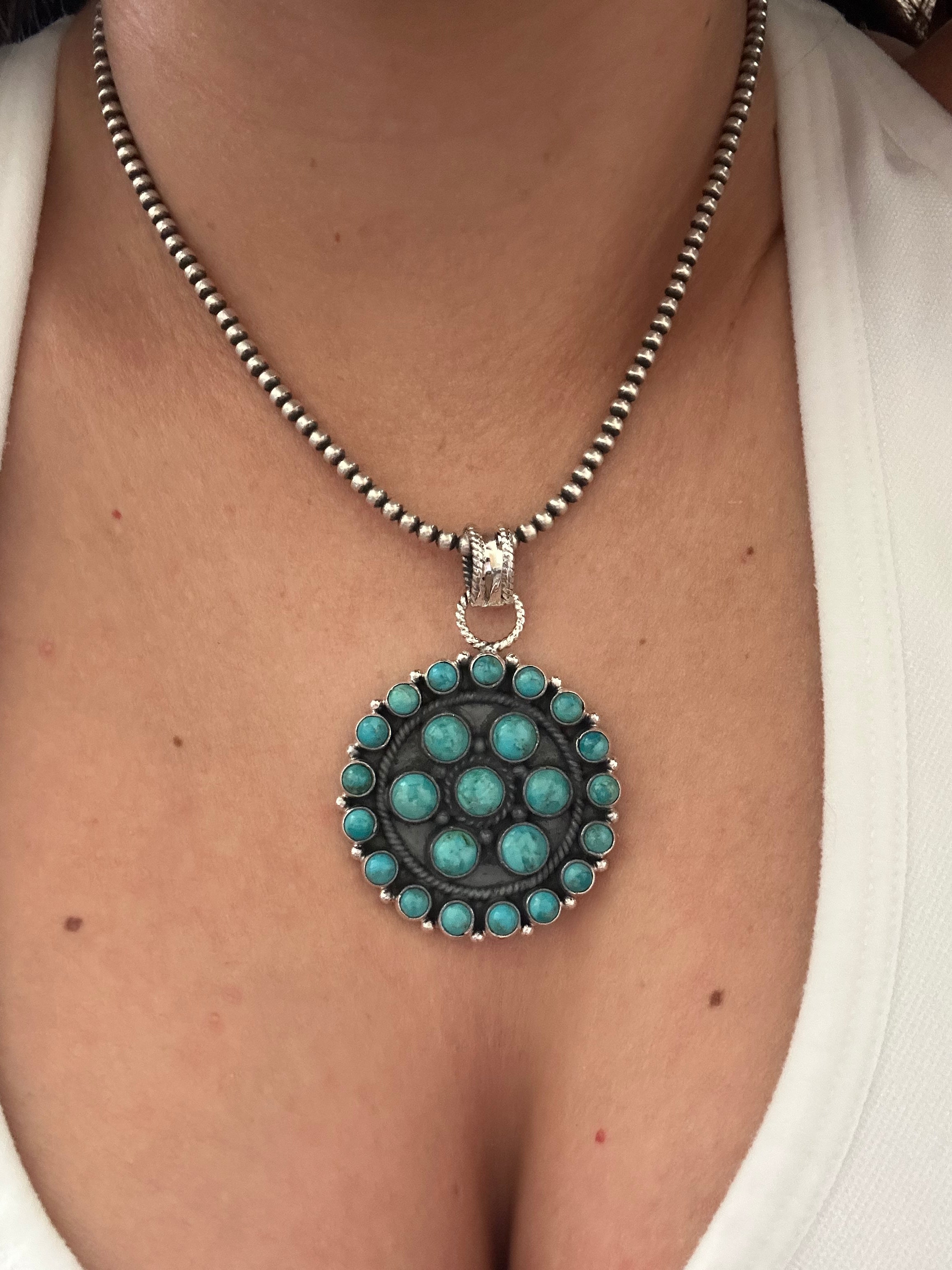 Southwest Handmade Kingman Turquoise & Sterling Silver Cluster Pendants