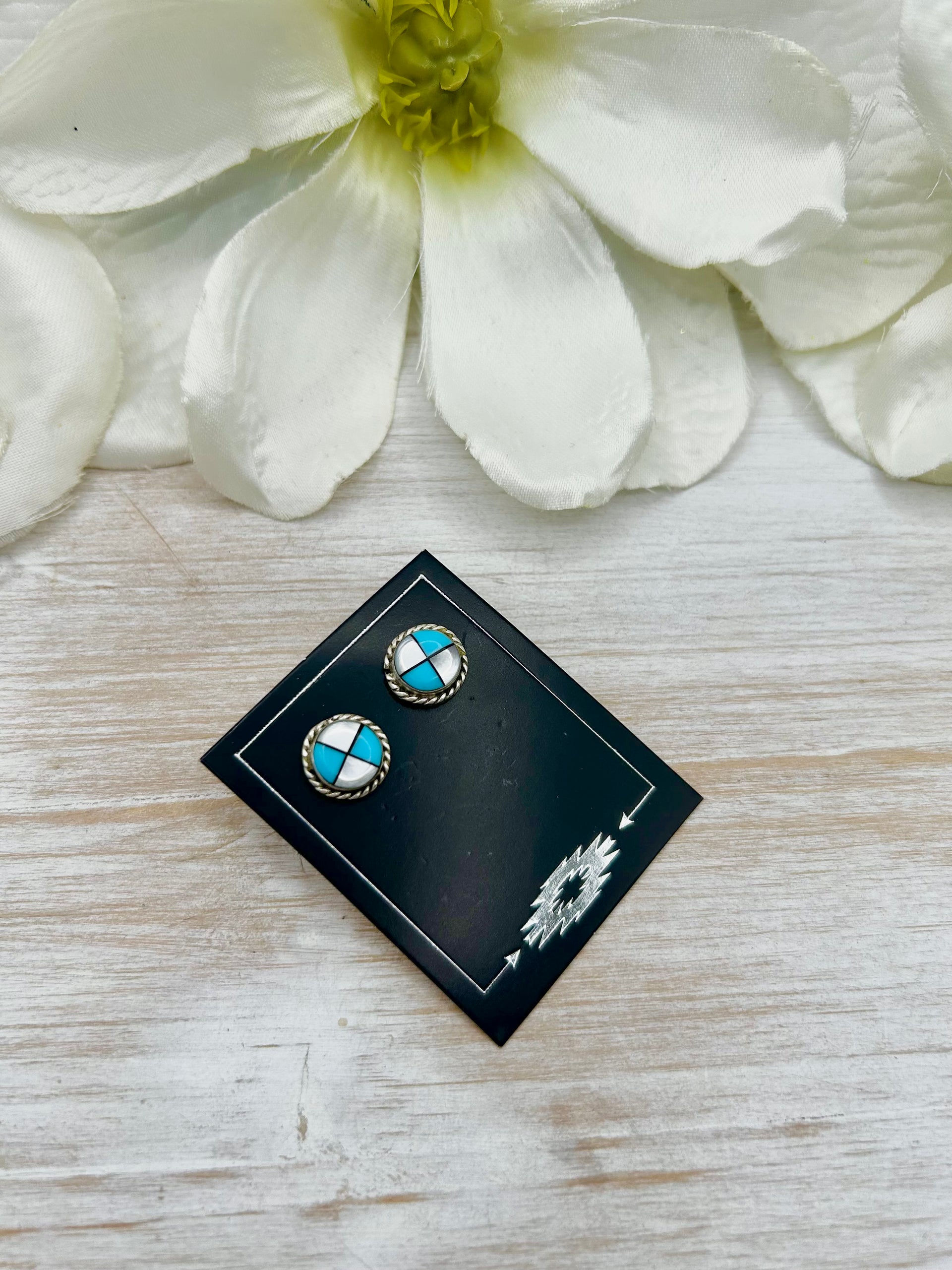 Navajo Made Multi Stone & Sterling Silver Post Earrings