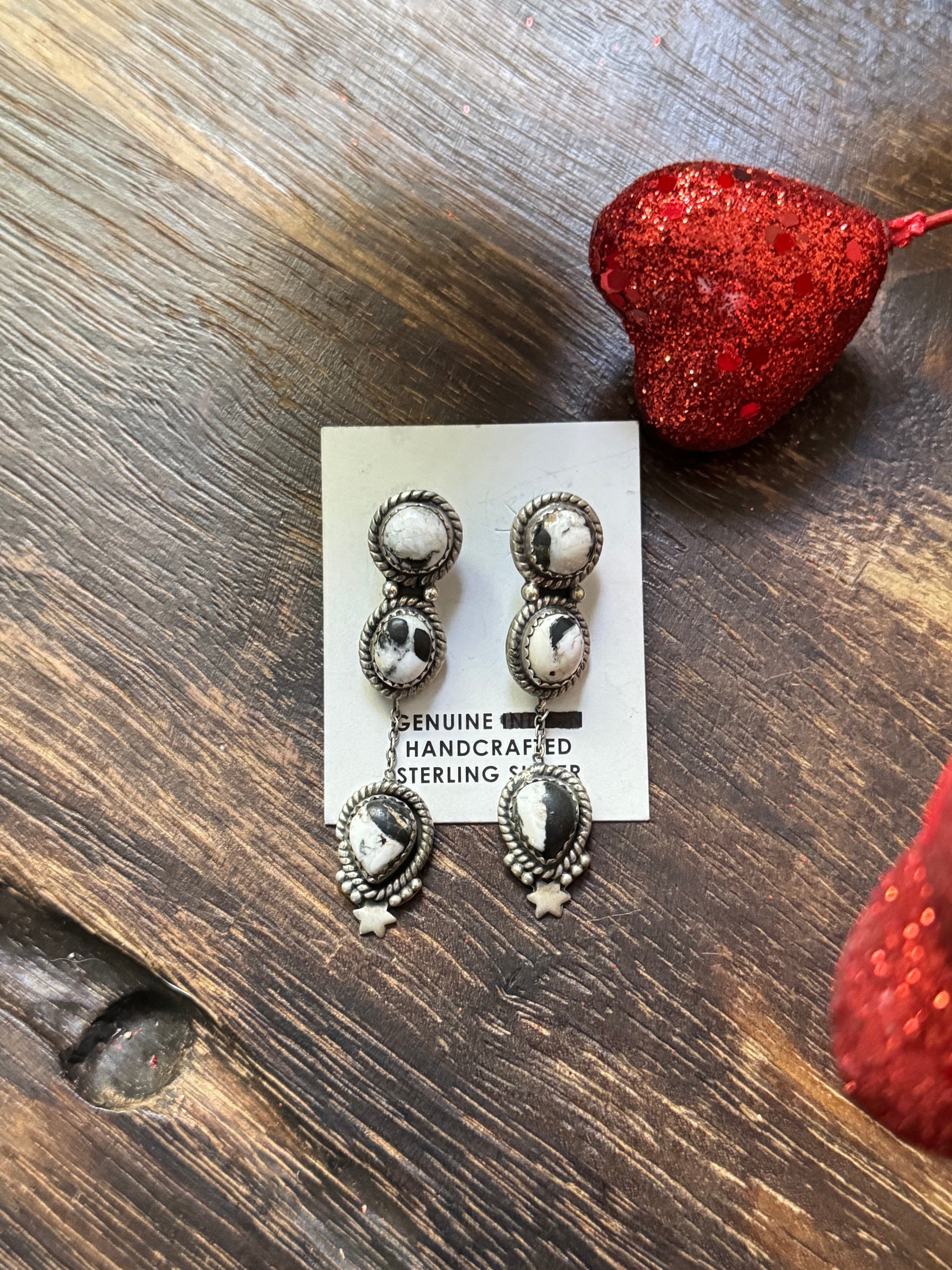 Southwest Handmade White Buffalo & Sterling Silver Post Dangle Earrings