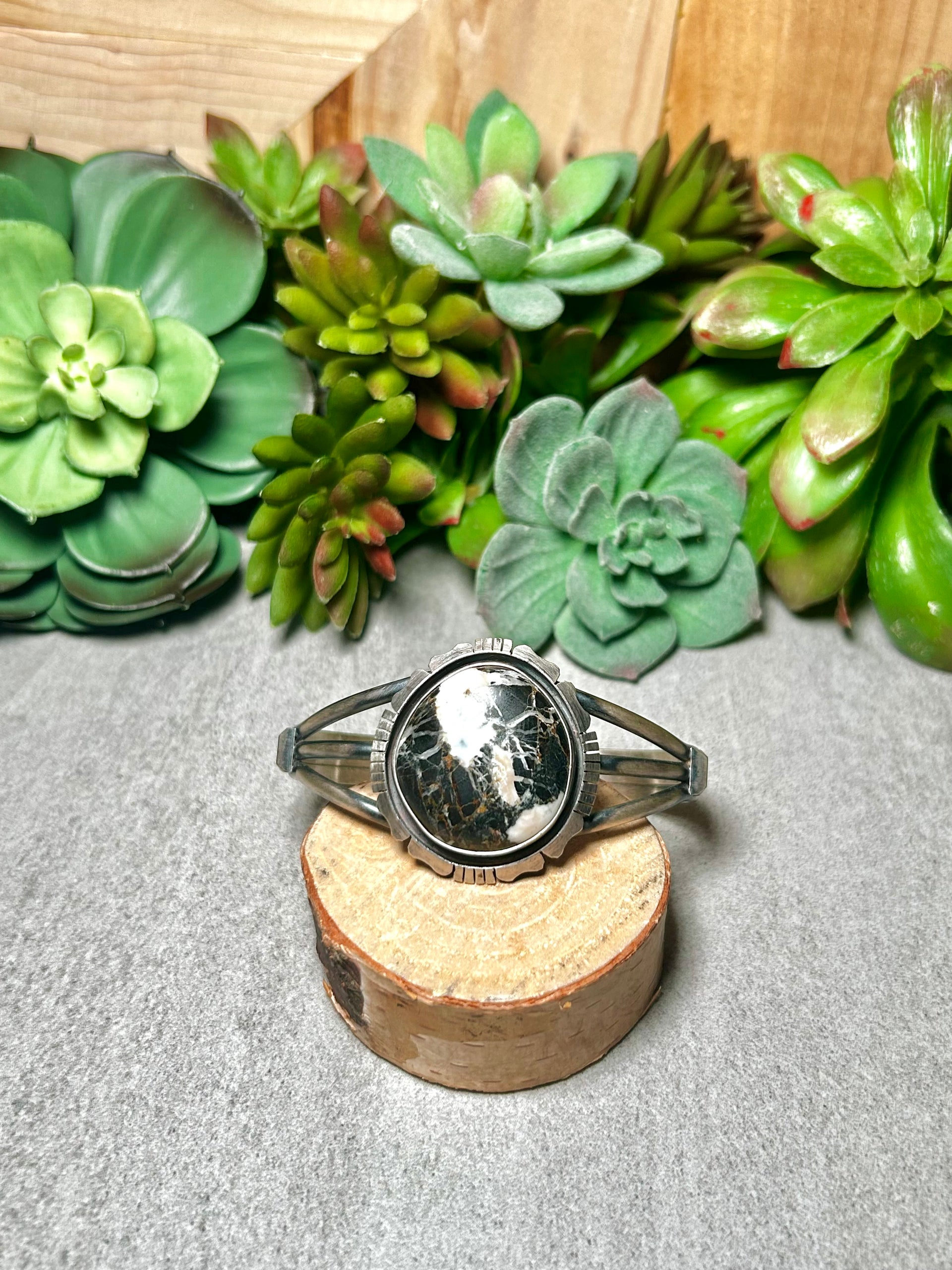 Dave Skeets White Buffalo & Sterling Silver Cuff Bracelet