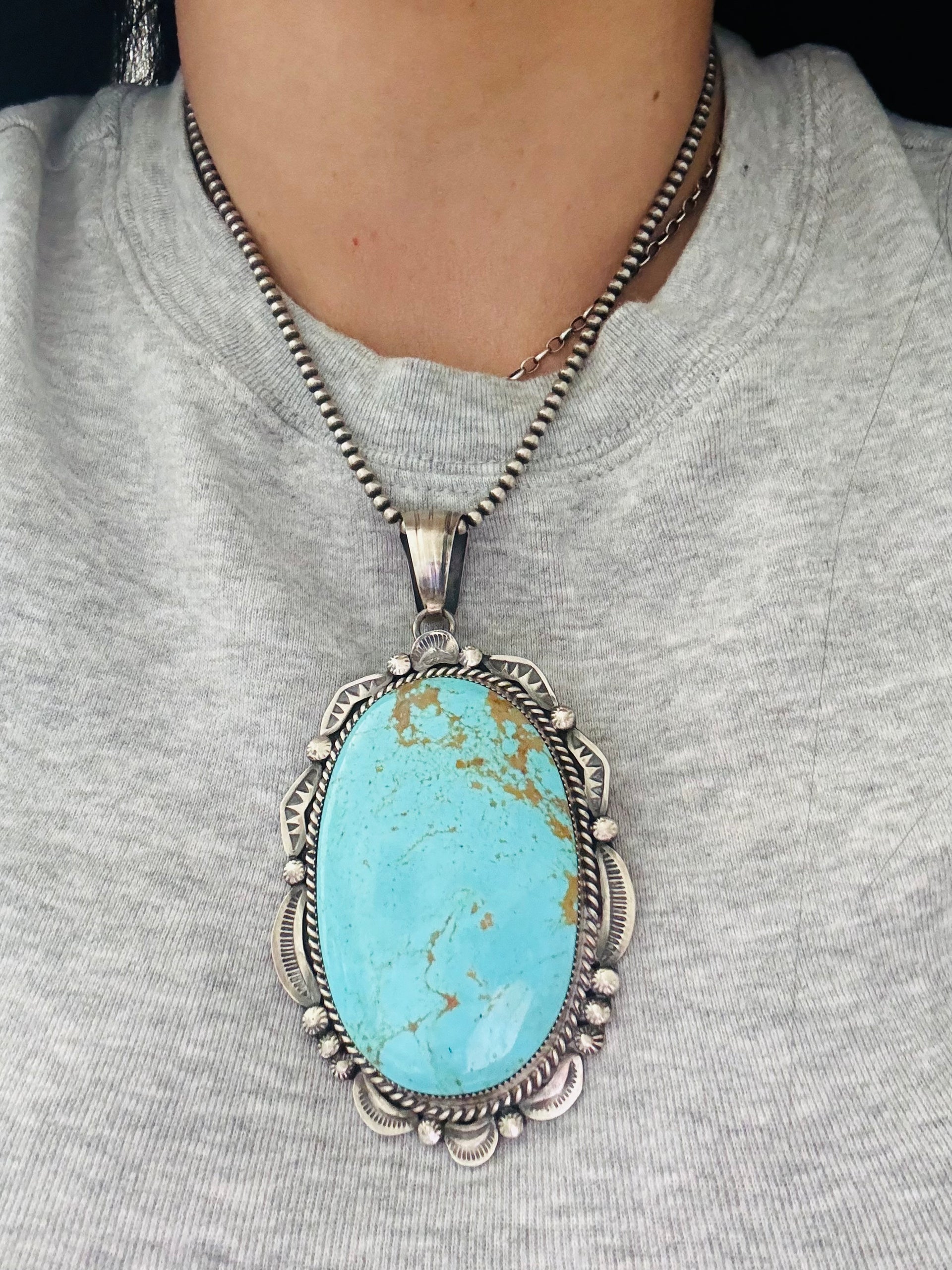 Gilbert Tom Kingman Turquoise & Sterling Silver Pendant