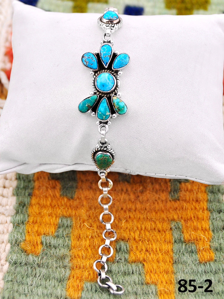 Southwest Handmade Emerald Valley with White Water & Sterling Silver Bracelet