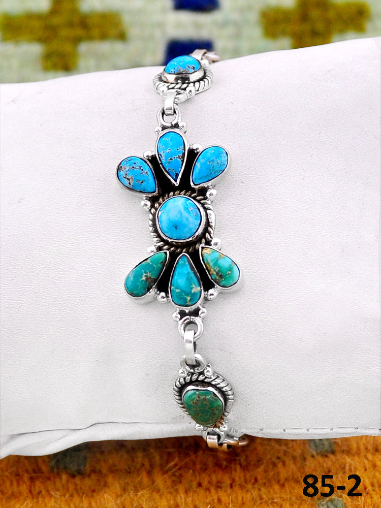 Southwest Handmade Emerald Valley with White Water & Sterling Silver Bracelet