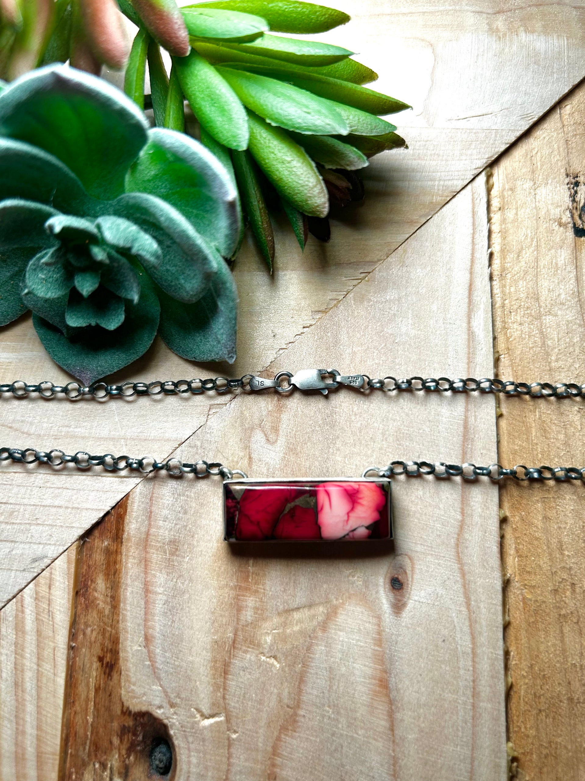 Navajo Made Rose Dahlia & Sterling Silver Necklace