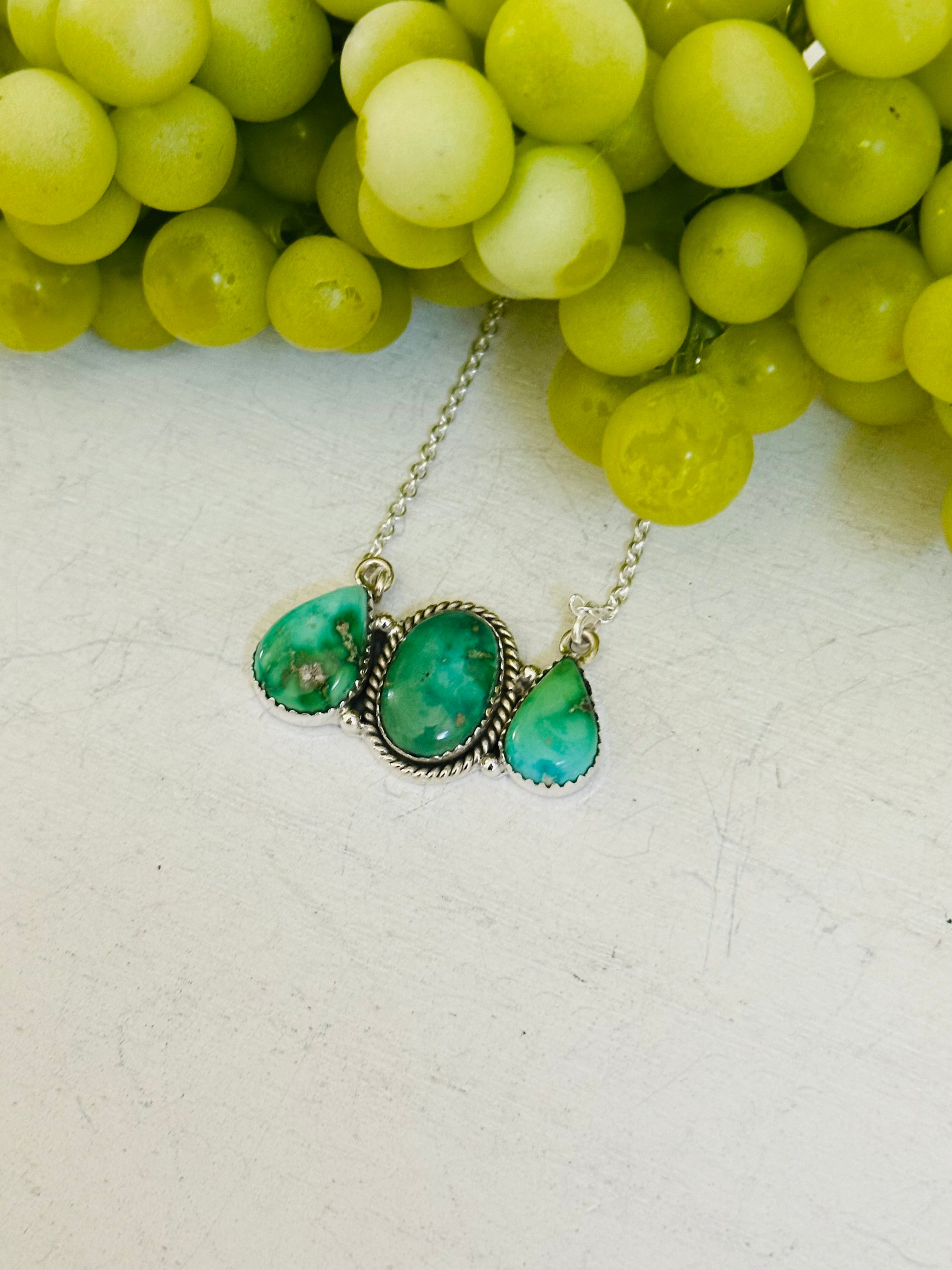 Southwest Handmade Emerald Valley Turquoise & Sterling Silver Necklace