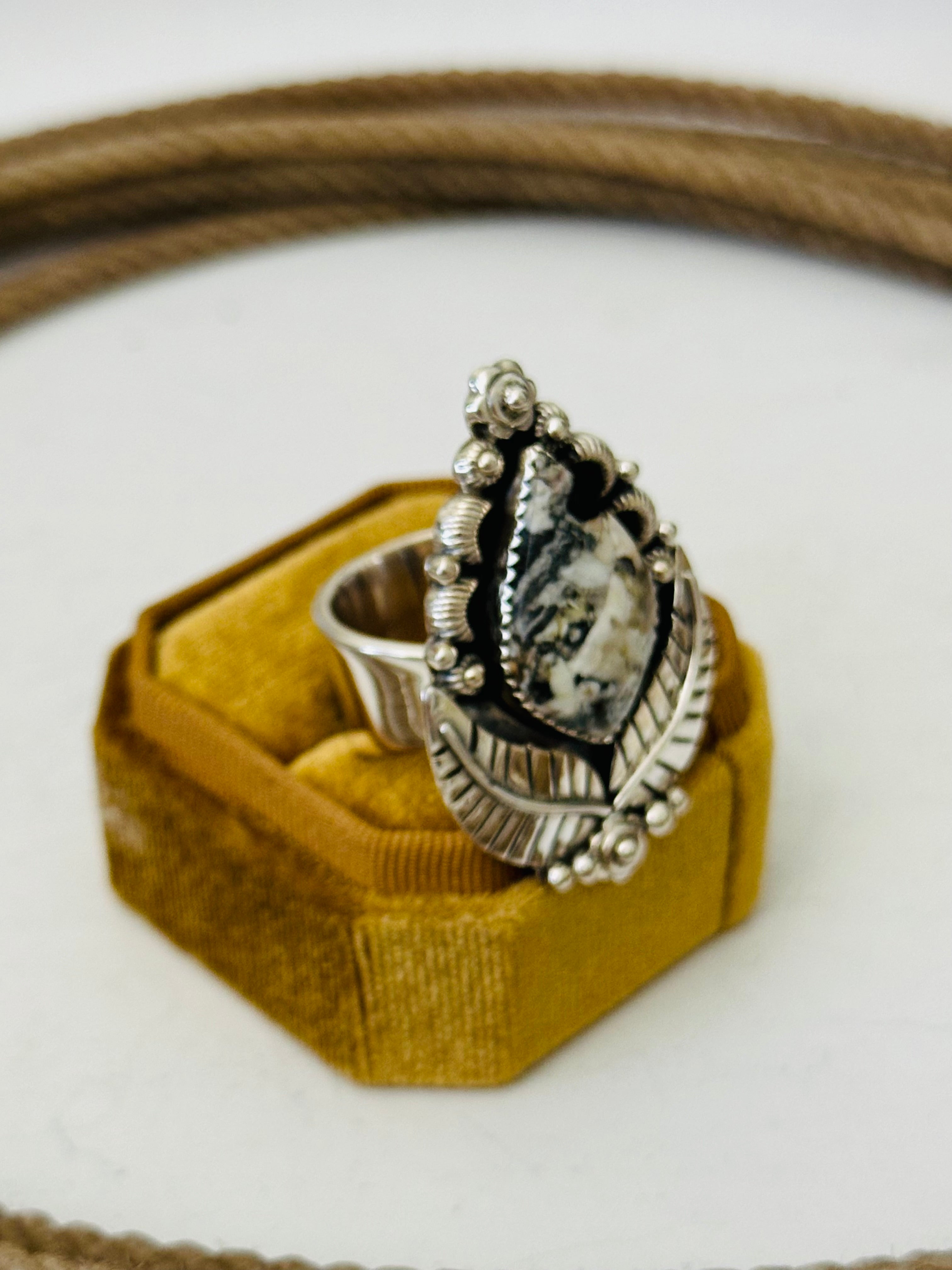 Southwest Handmade White Buffalo & Sterling Silver Adjustable Ring