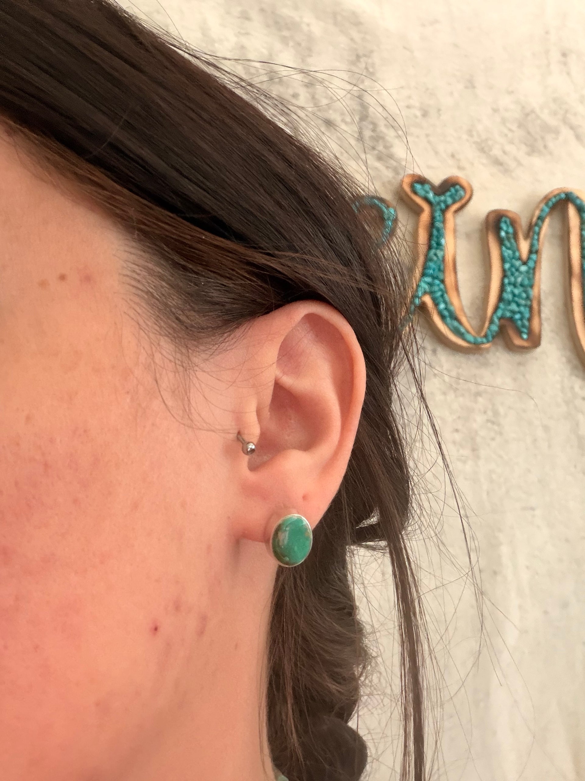 Navajo Made Kingman Turquoise & Sterling Silver Post Earrings