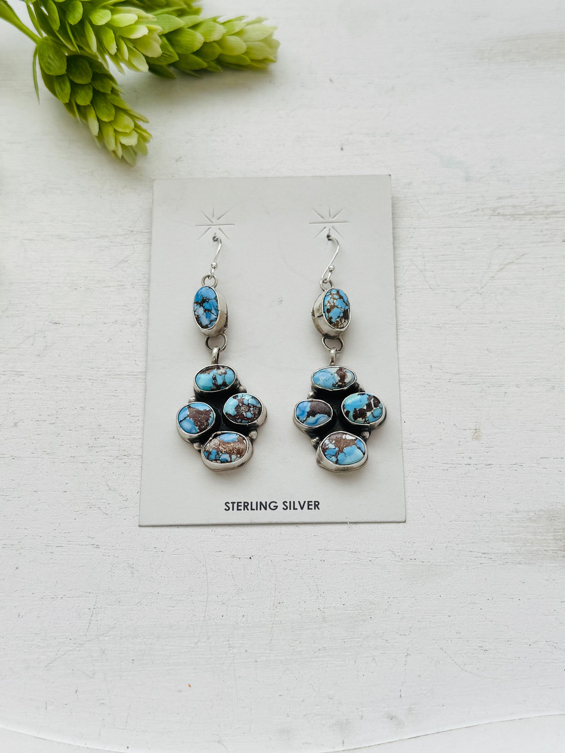 Ella Peters Golden Hills Turquoise & Sterling Silver Cluster Dangle Earrings