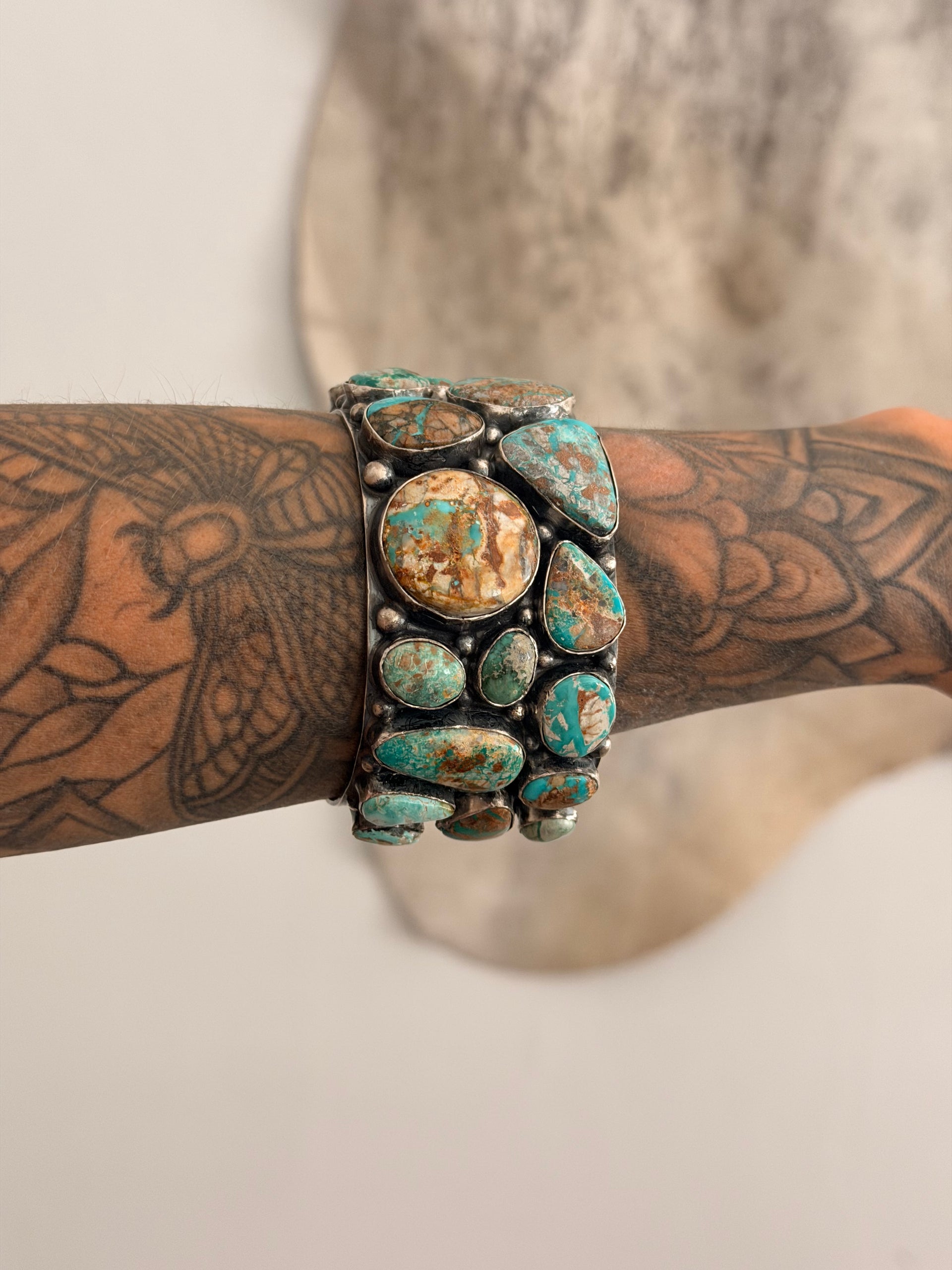 Annie Spencer Royston Turquoise & Sterling Silver Cluster Cuff Bracelet