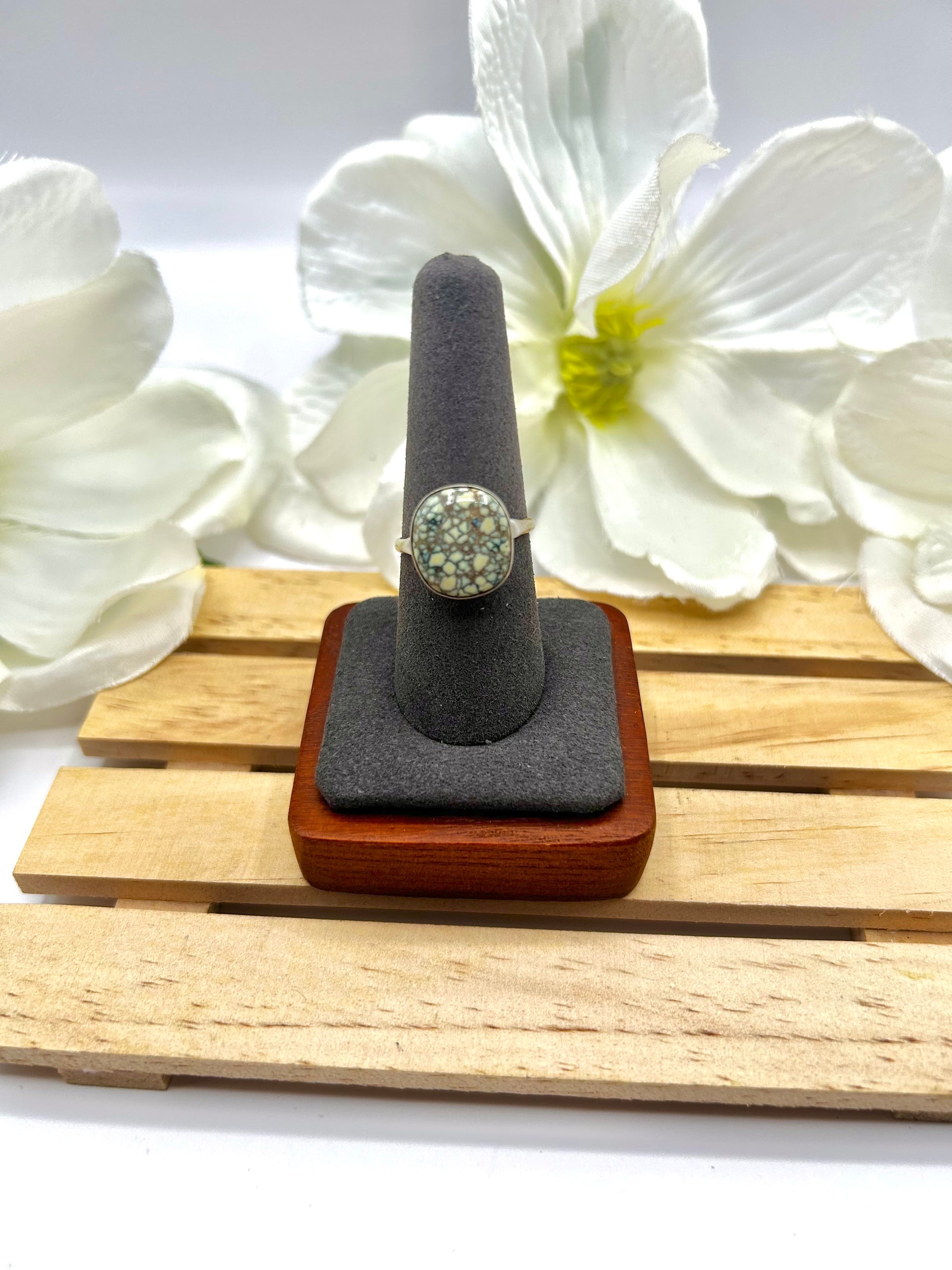 Navajo Made New Lander Variscite & Sterling Silver Ring Size 9