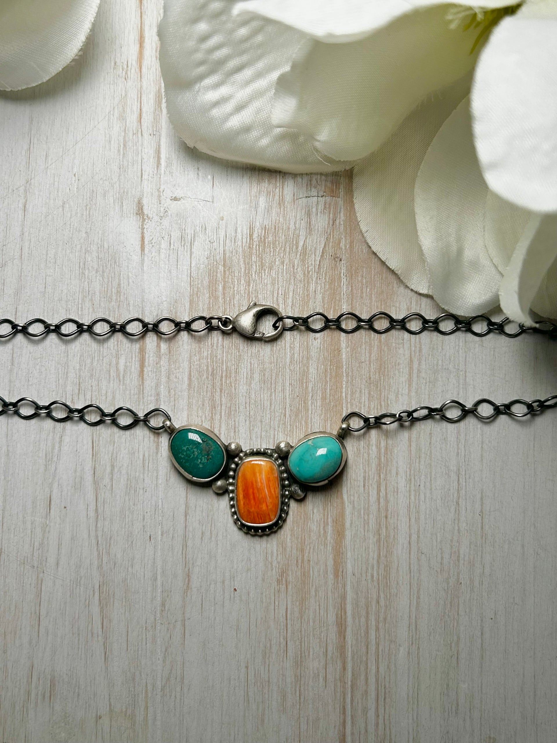 Navajo Made Multi Stone & Sterling Silver Necklace