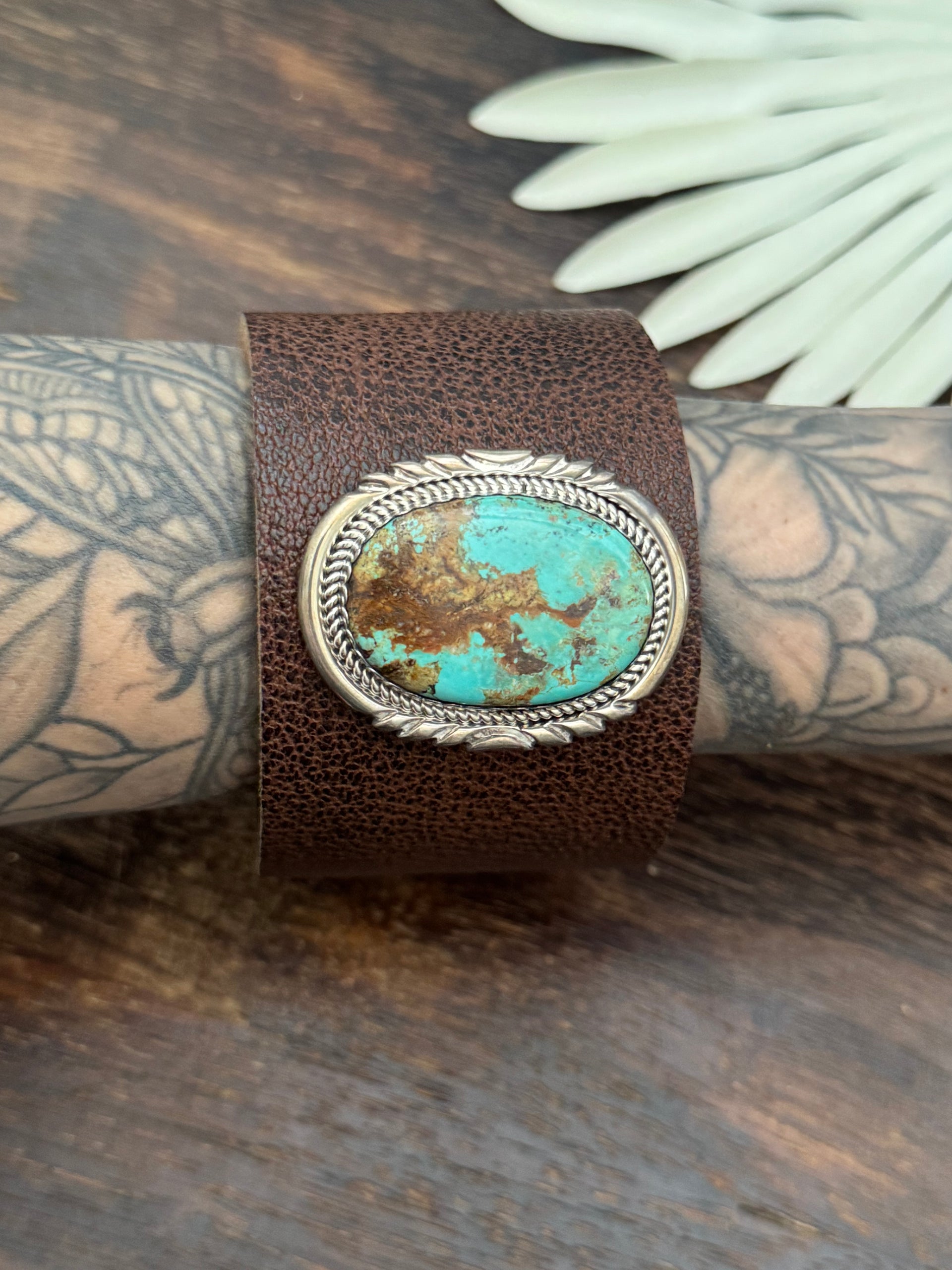 Julia Etsitty Kingman Turquoise & Genuine Leather Bracelet