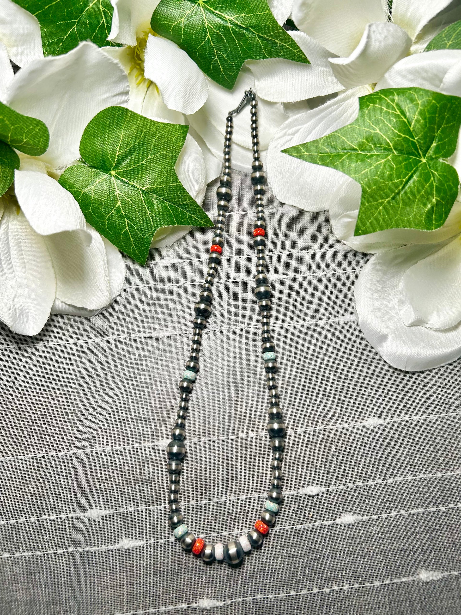 Navajo Made Strung Opal & Sterling Silver Necklace