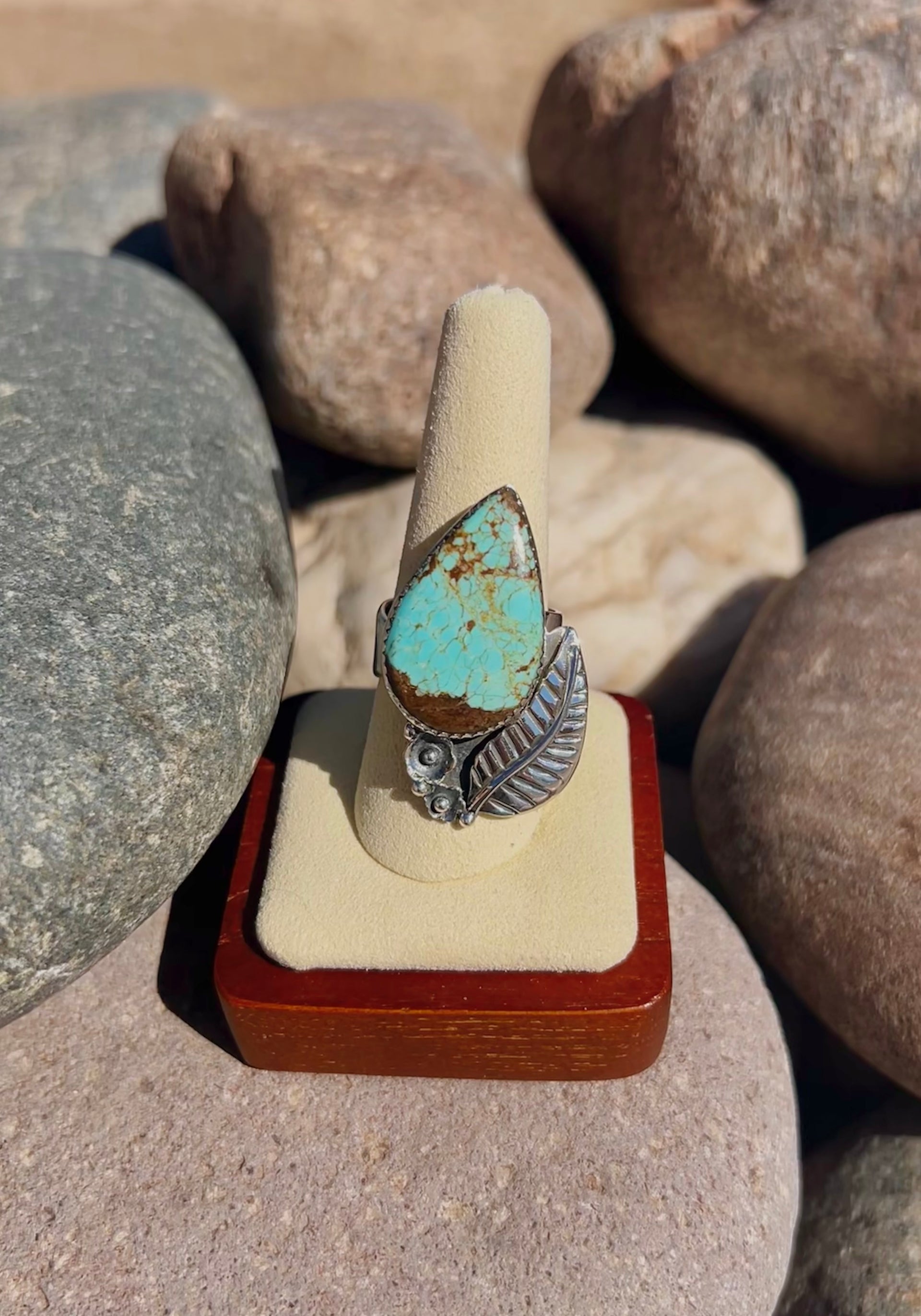 Southwest Number 8 Turquoise & Sterling Silver Ring Size 8.75