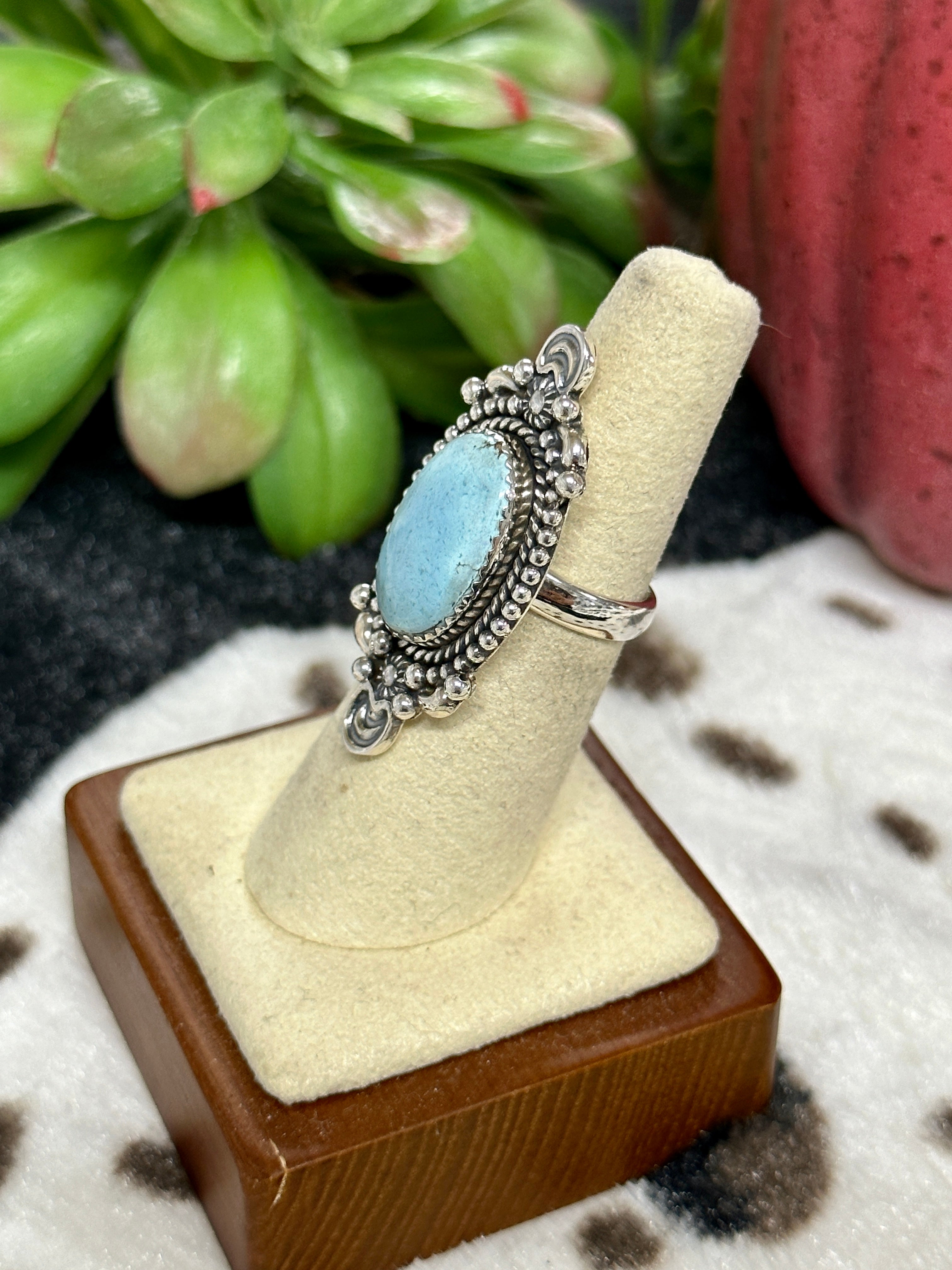 Southwest Handmade Golden Hill’s Turquoise & Sterling Silver Ring Size 5.75