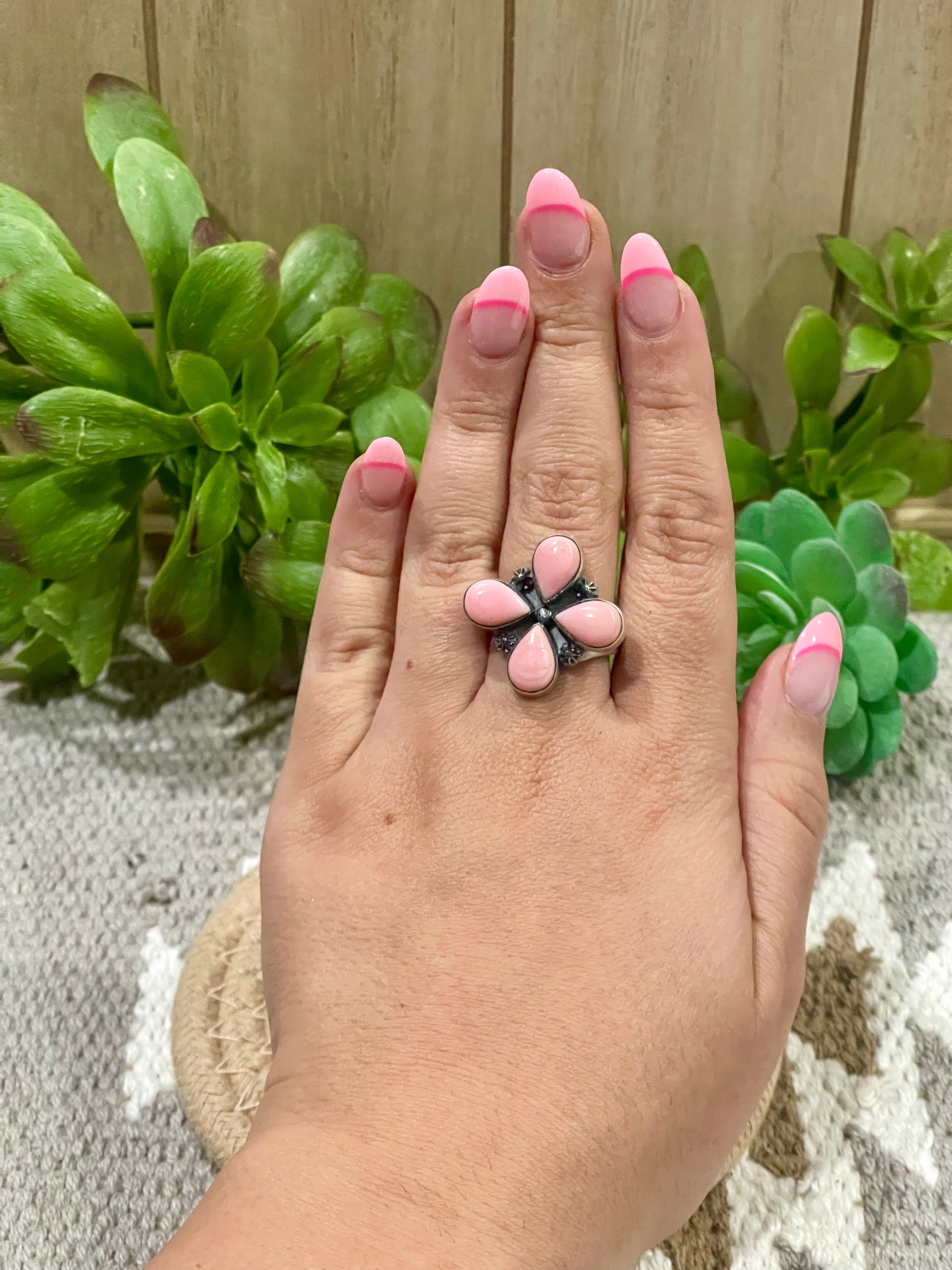 Southwest Handmade Pink Conch & Sterling Silver Size 9.75 Ring