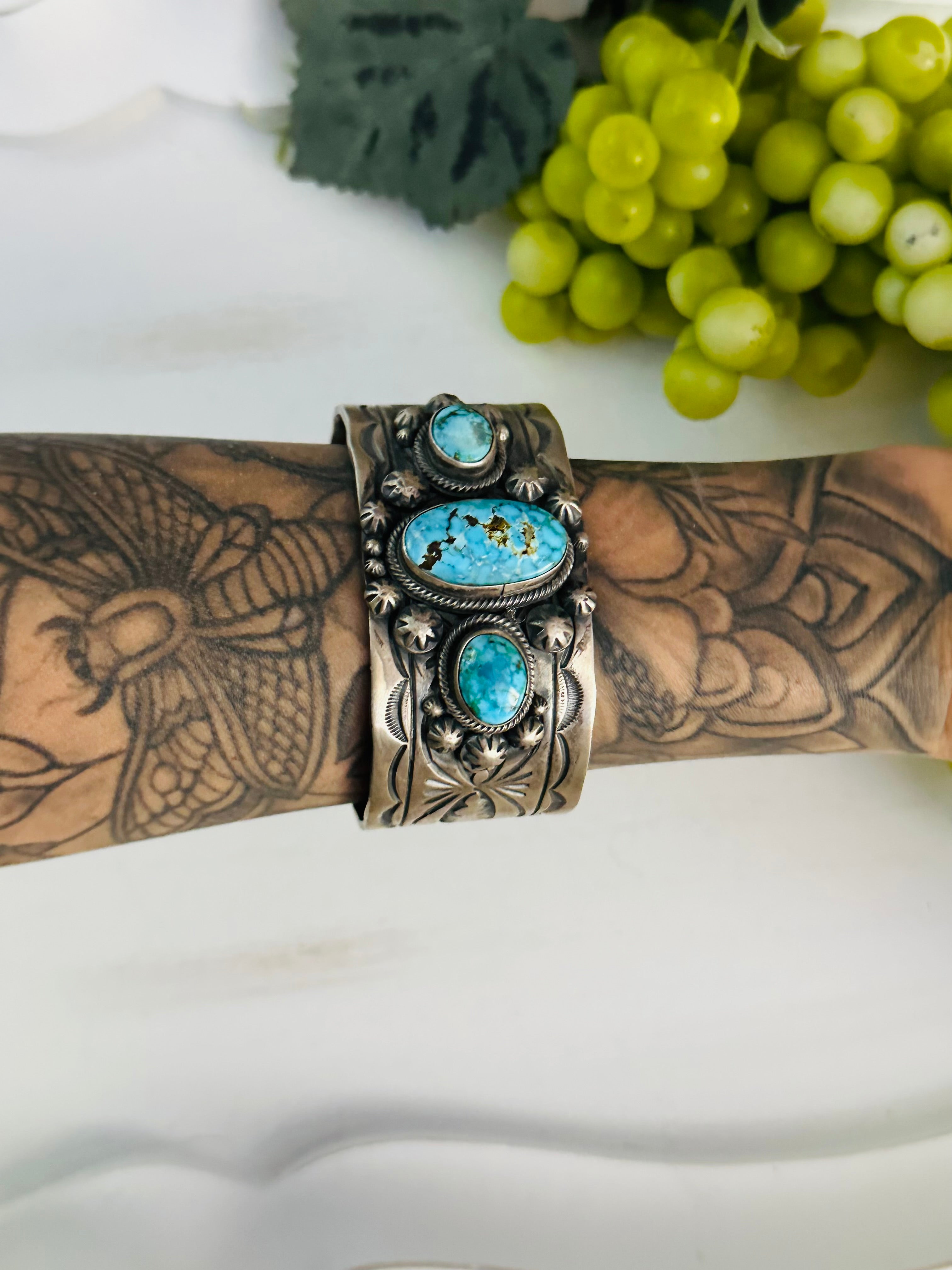 Shelia Tso Birds Eye Kingman Turquoise & Sterling Silver Cuff Bracelet