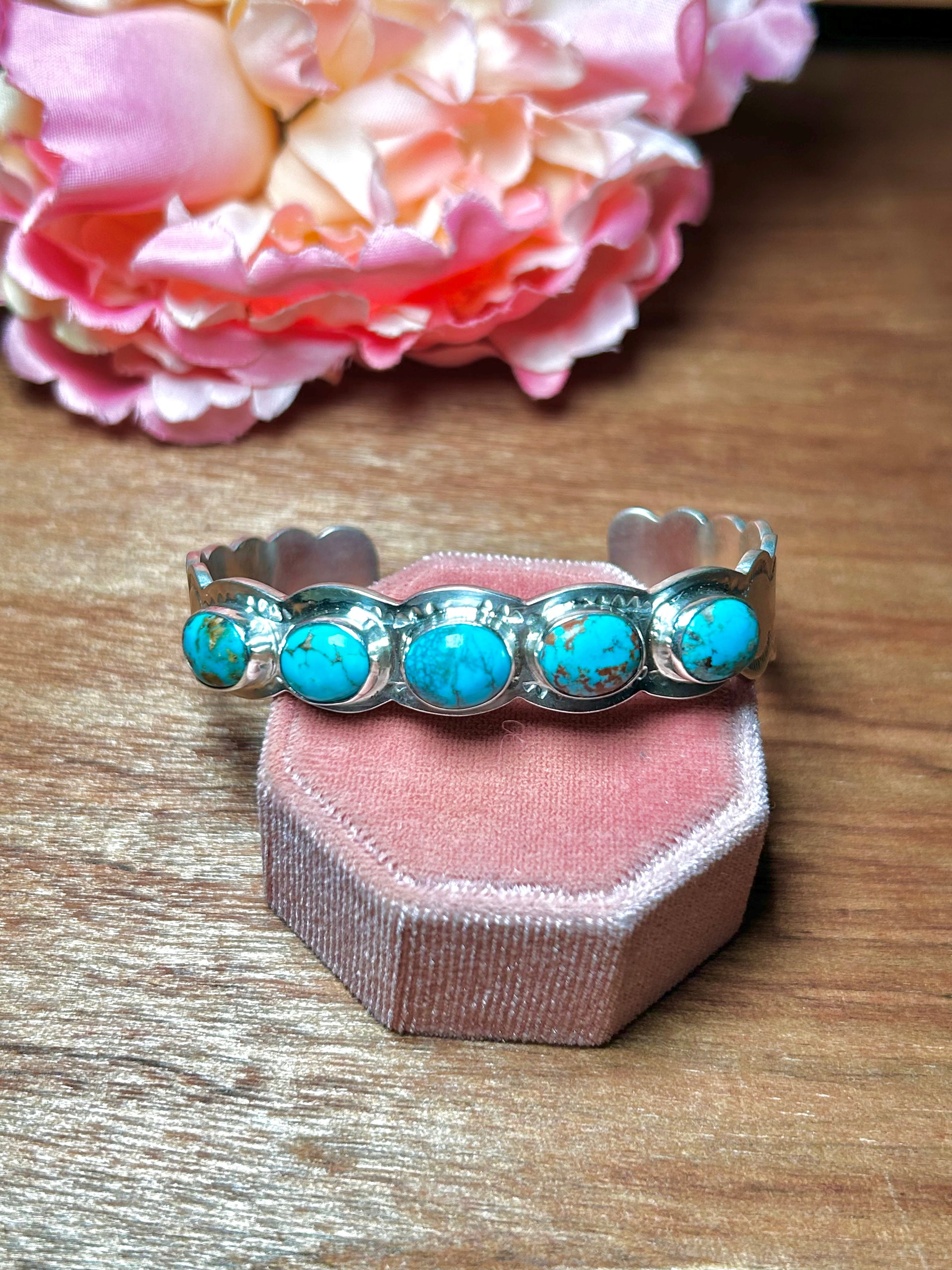 Navajo Made Kingman Turquoise & Sterling Silver Cuff Bracelet