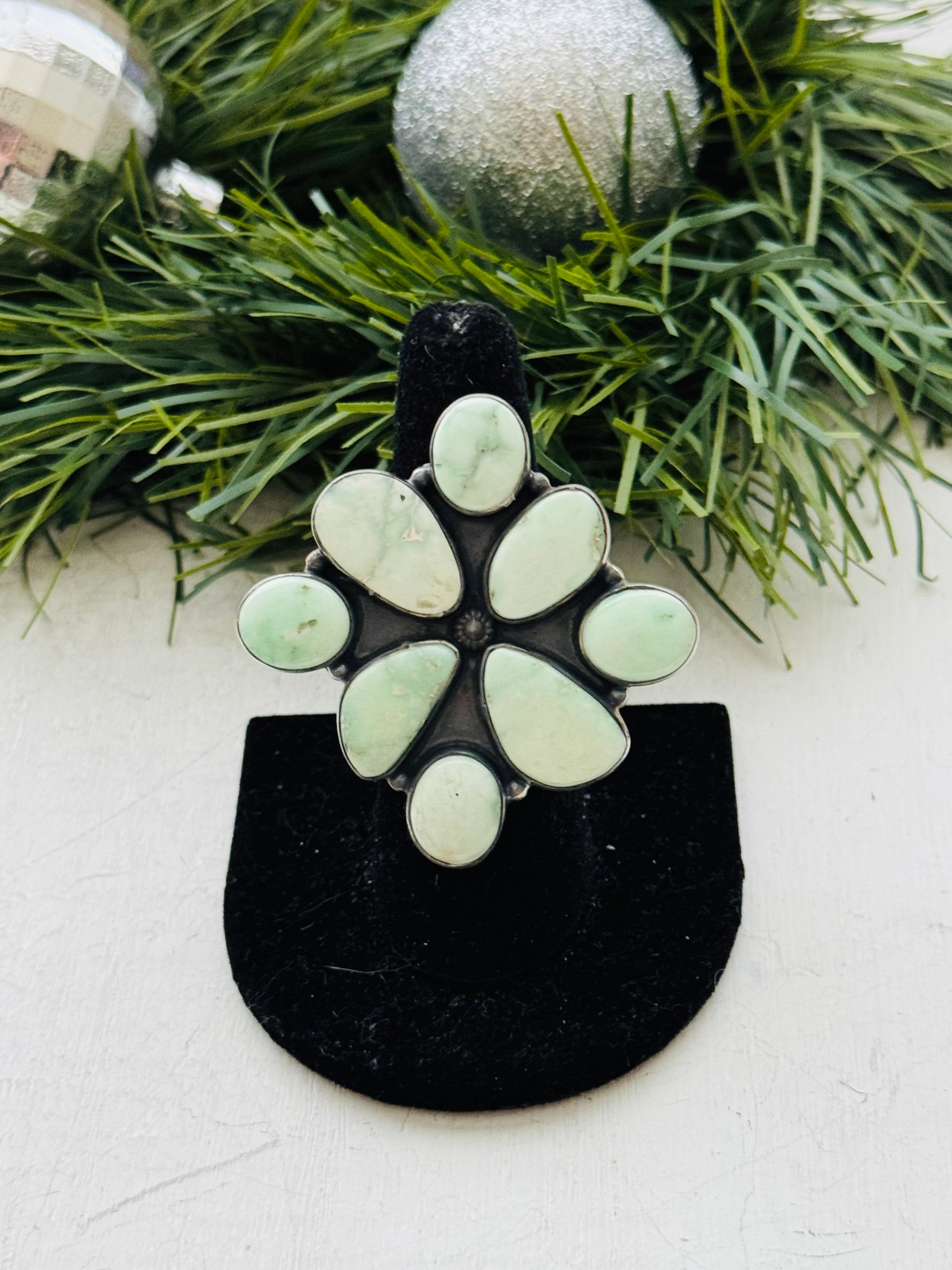 Southwest Handmade Paloma Variscite & Sterling Silver Adjustable Cluster Ring