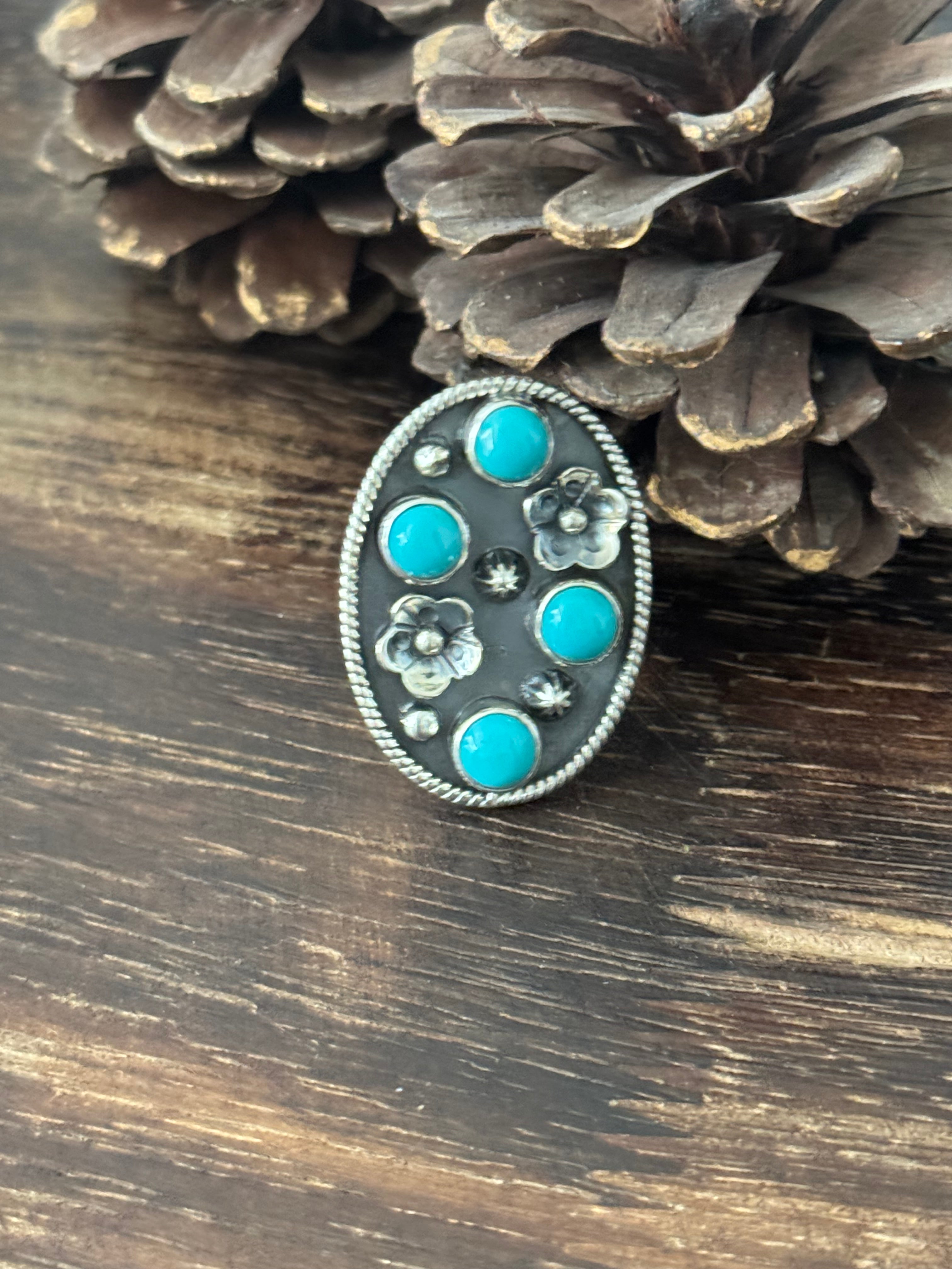 Southwest Handmade Kingman Turquoise & Sterling Silver Adjustable Ring