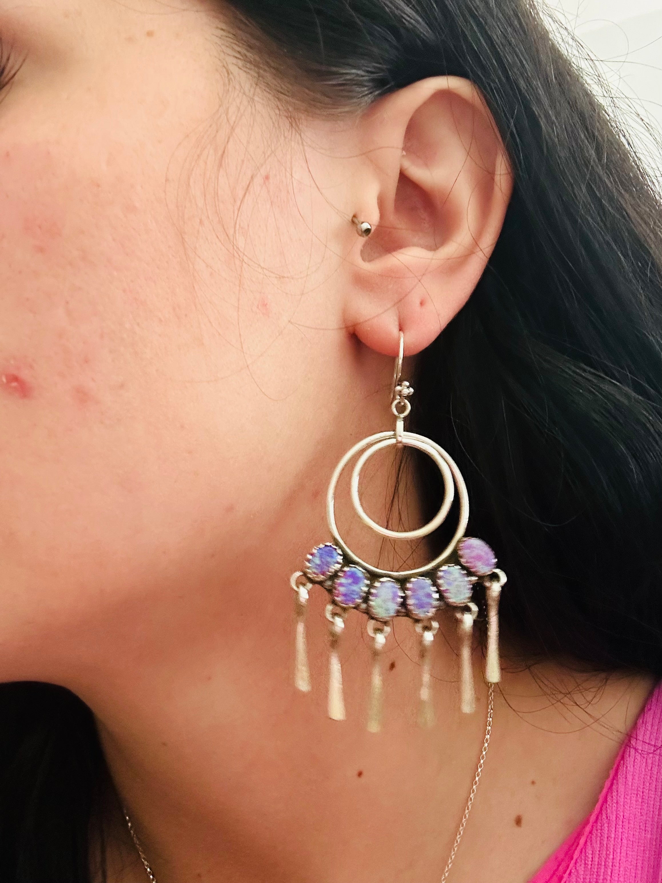 Southwest Handmade Purple Opal & Sterling Silver Dangle Earrings