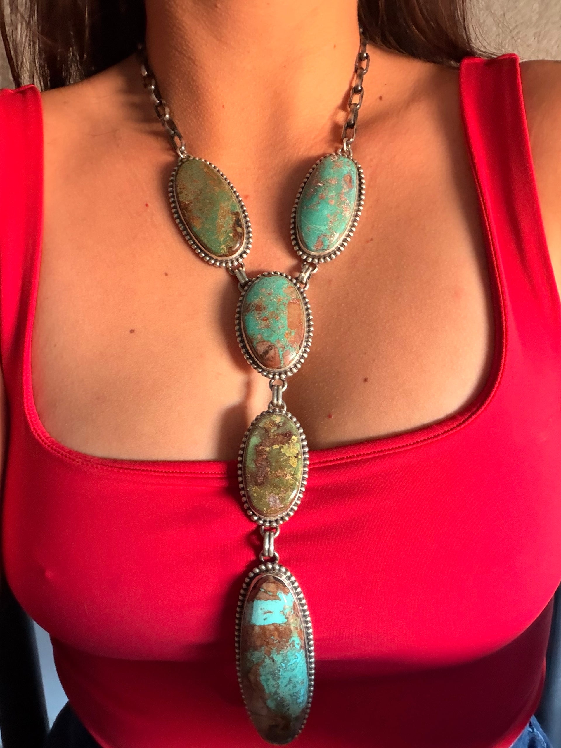 Darrin Livingston Royston Turquoise & Sterling Silver Lariat Choker Necklace